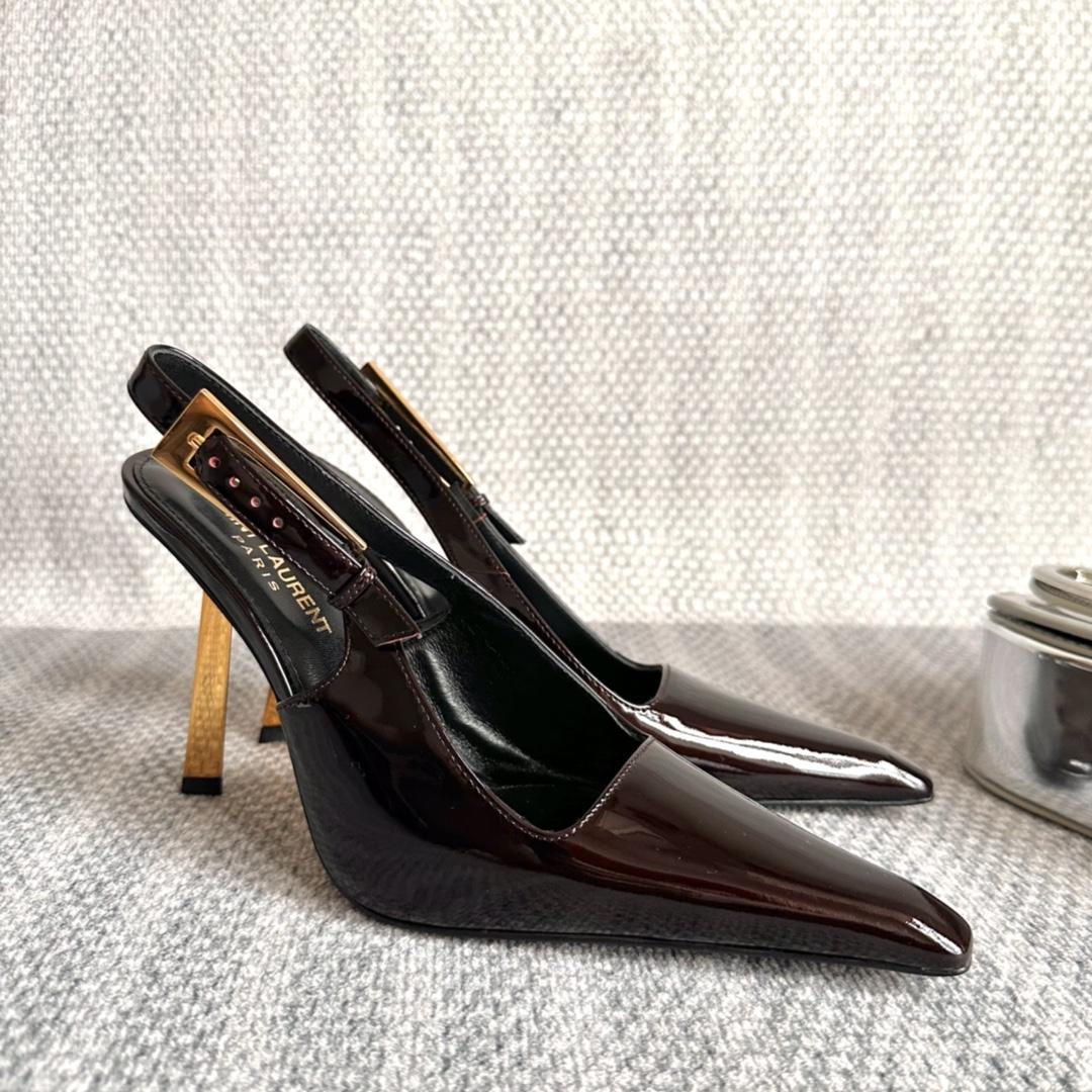 Saint Laurent Lee Slingback Pumps In Patent Leather - DopestKickz