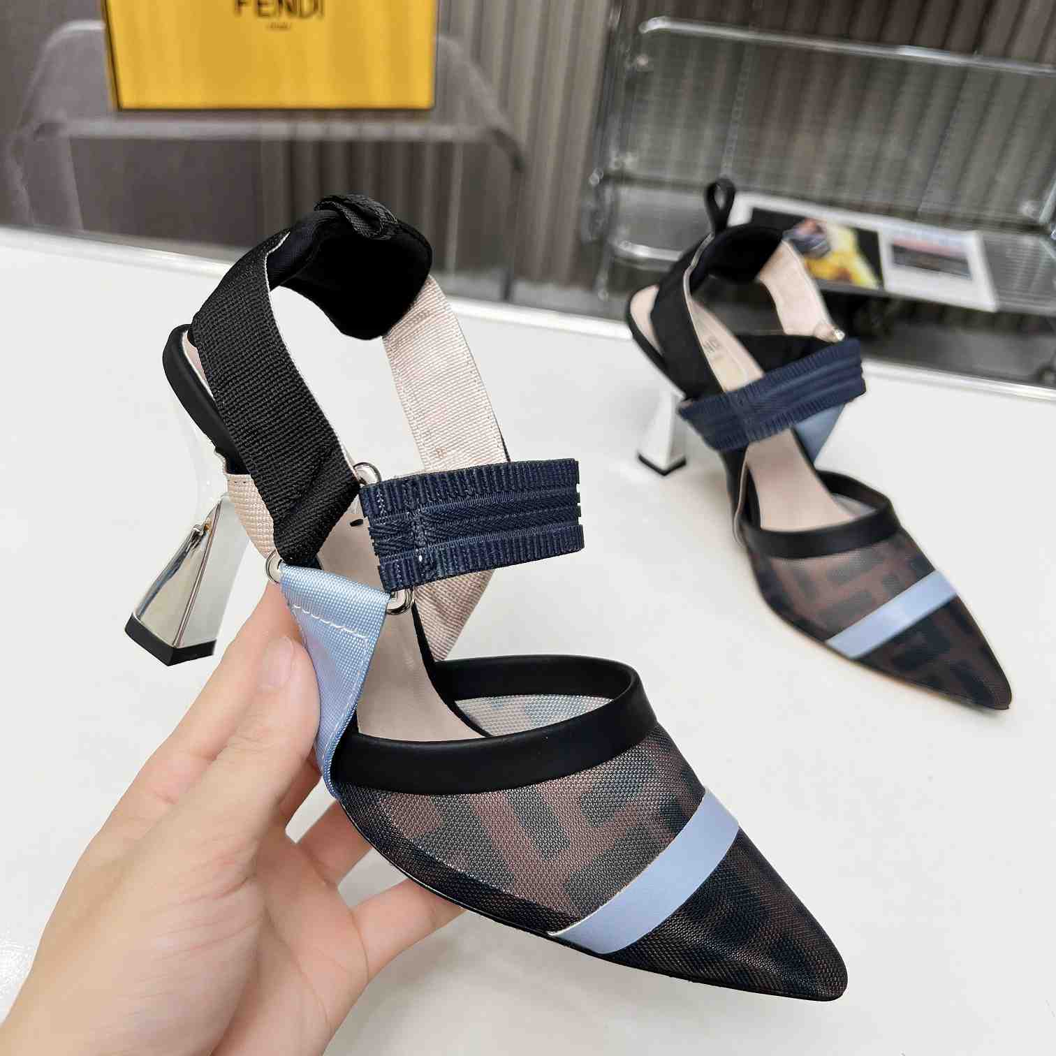 Fendi Colibrì Blue Mesh High-heeled Slingbacks - DopestKickz