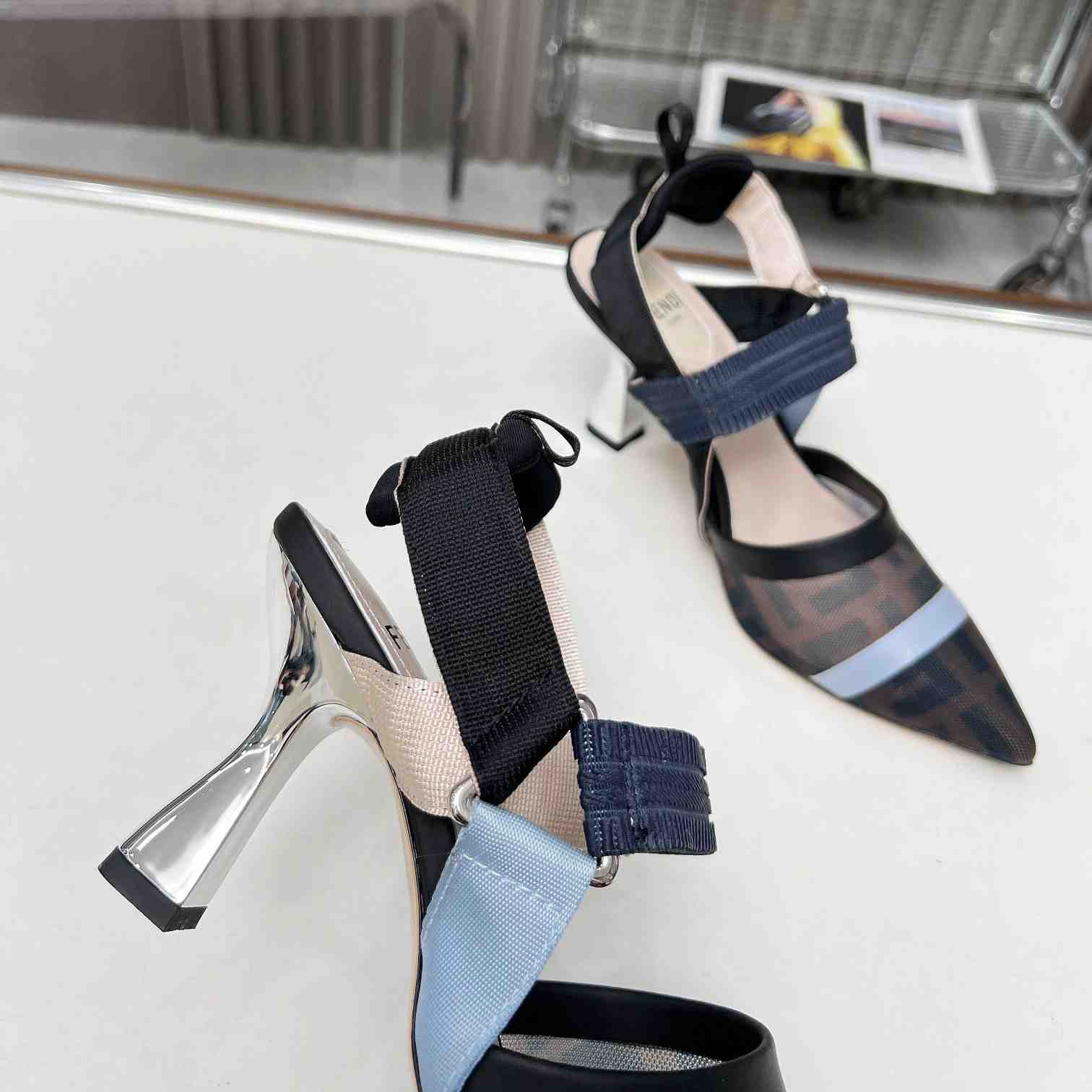 Fendi Colibrì Blue Mesh High-heeled Slingbacks - DopestKickz
