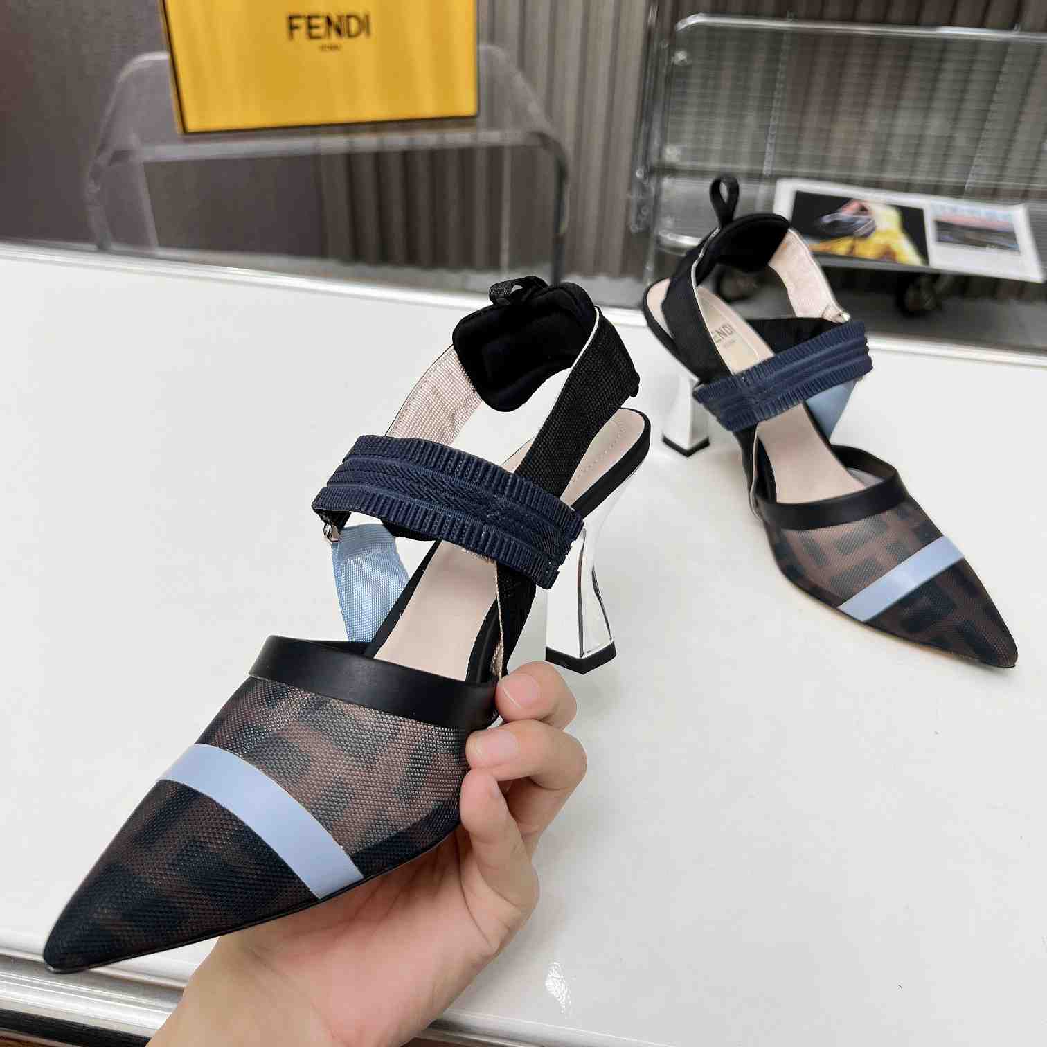 Fendi Colibrì Blue Mesh High-heeled Slingbacks - DopestKickz