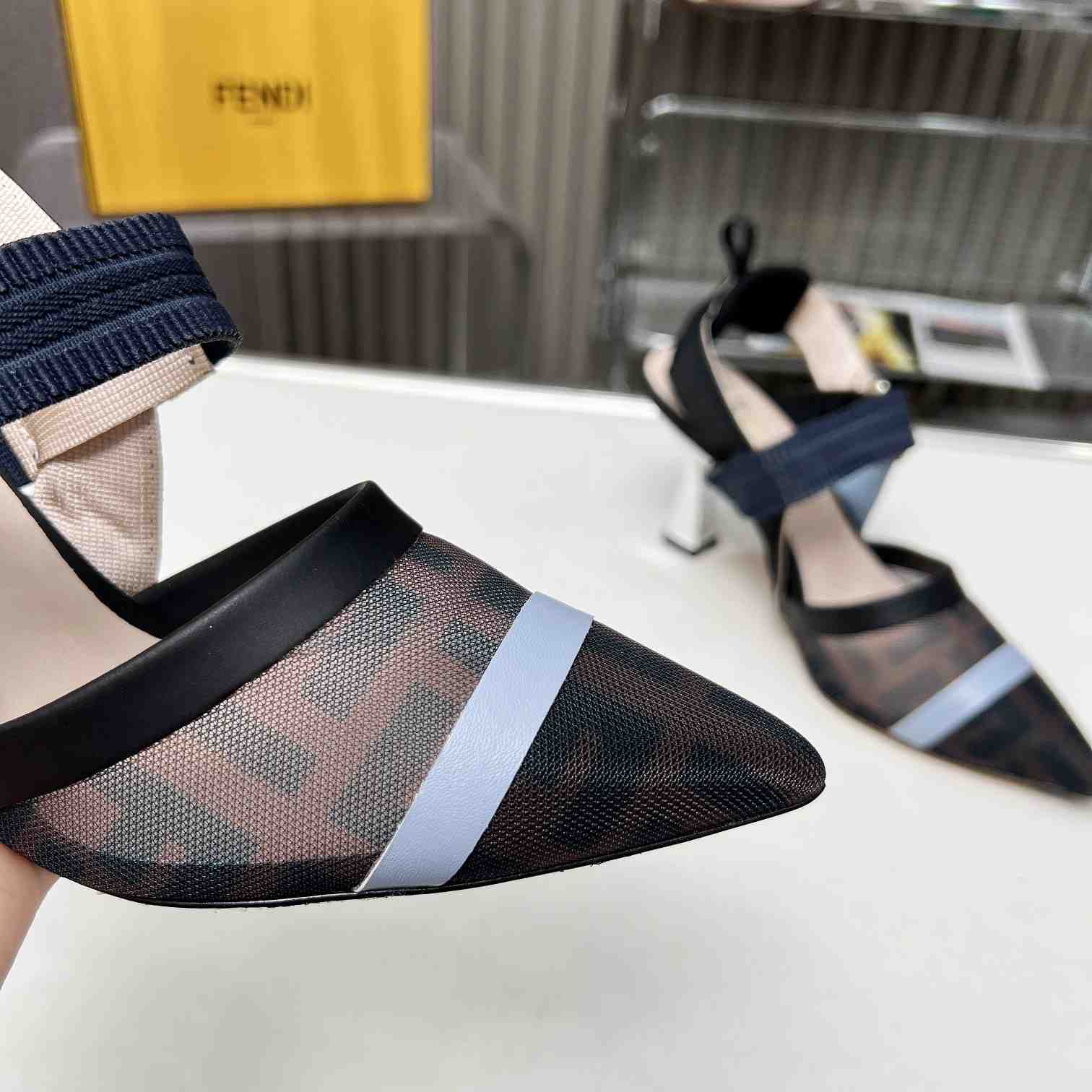 Fendi Colibrì Blue Mesh High-heeled Slingbacks - DopestKickz