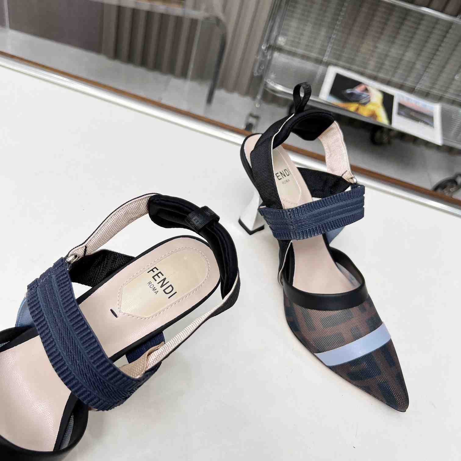 Fendi Colibrì Blue Mesh High-heeled Slingbacks - DopestKickz