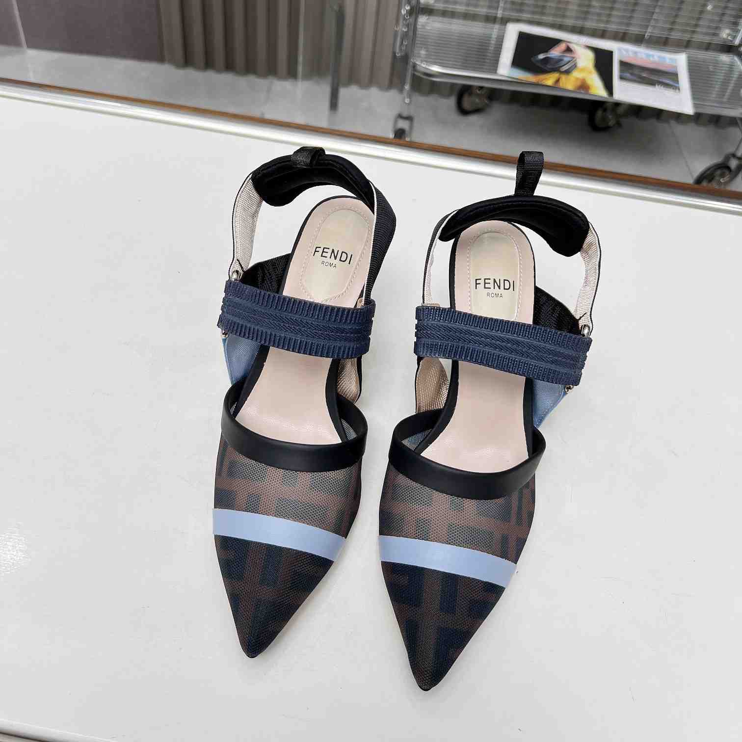 Fendi Colibrì Blue Mesh High-heeled Slingbacks - DopestKickz