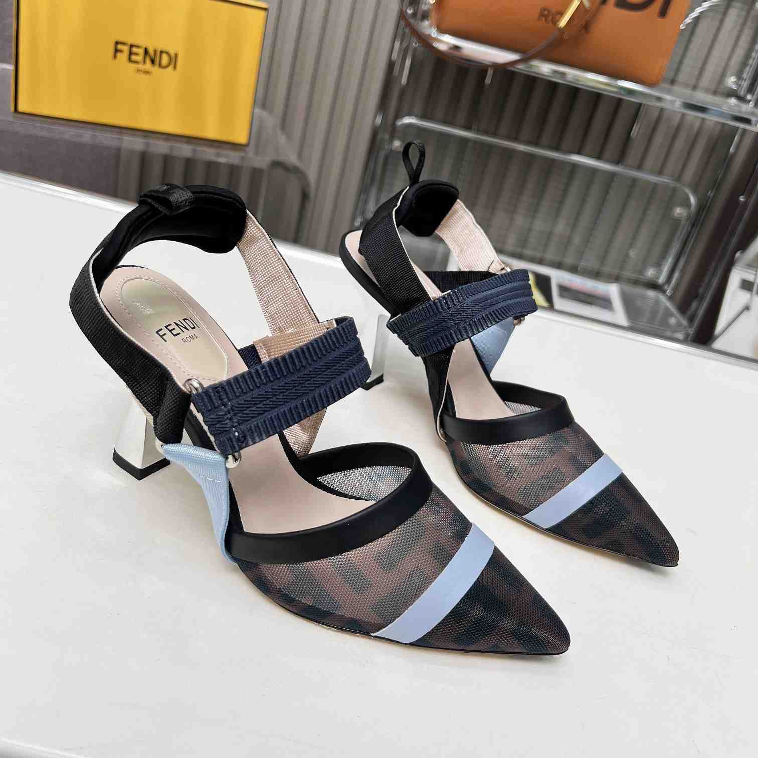 Fendi Colibrì Blue Mesh High-heeled Slingbacks - DopestKickz