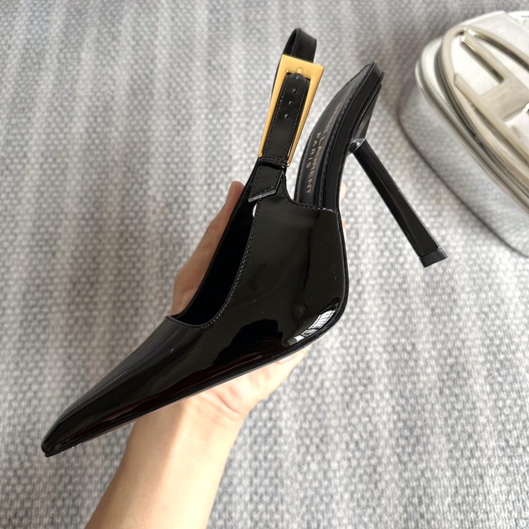 Saint Laurent Lee Slingback Pumps In Patent Leather - DopestKickz