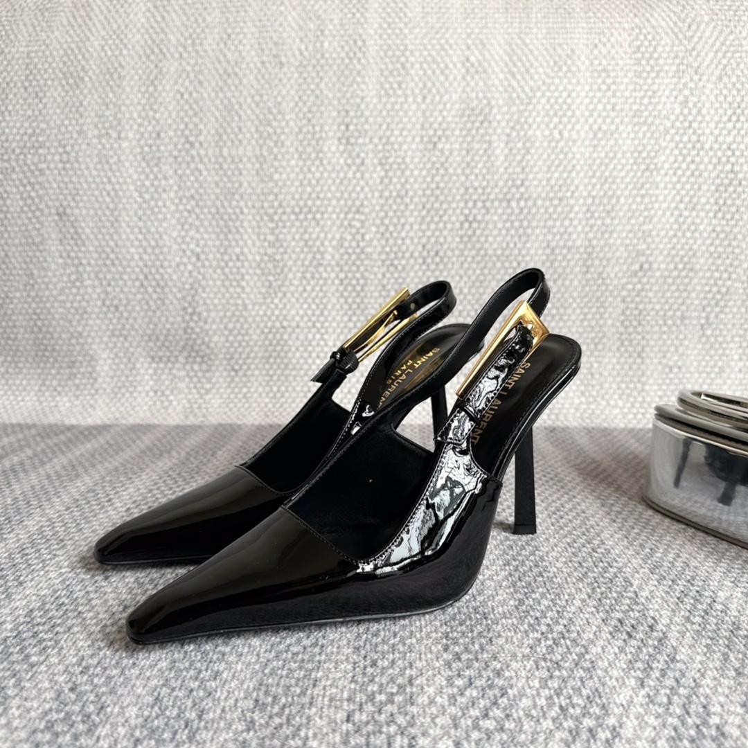 Saint Laurent Lee Slingback Pumps In Patent Leather - DopestKickz