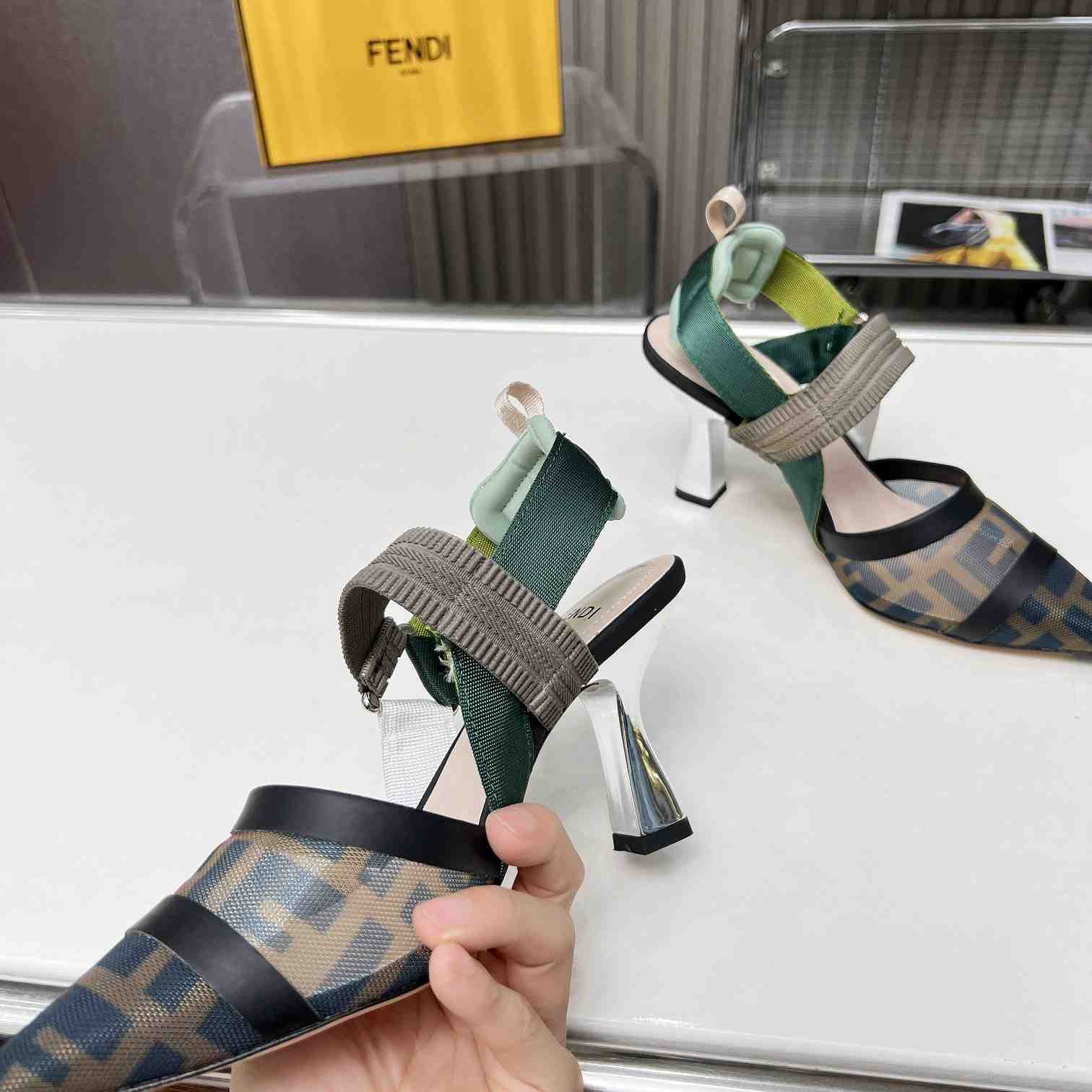 Fendi Colibrì Brown Mesh High-heeled Slingbacks - DopestKickz