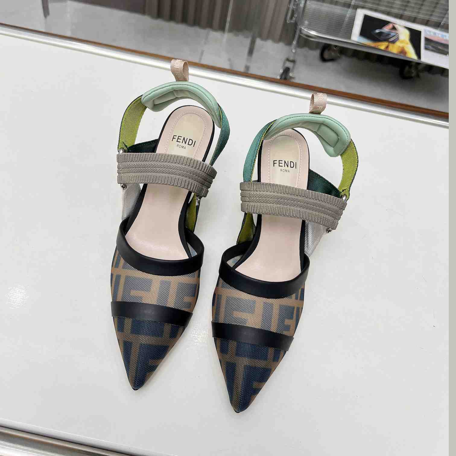 Fendi Colibrì Brown Mesh High-heeled Slingbacks - DopestKickz