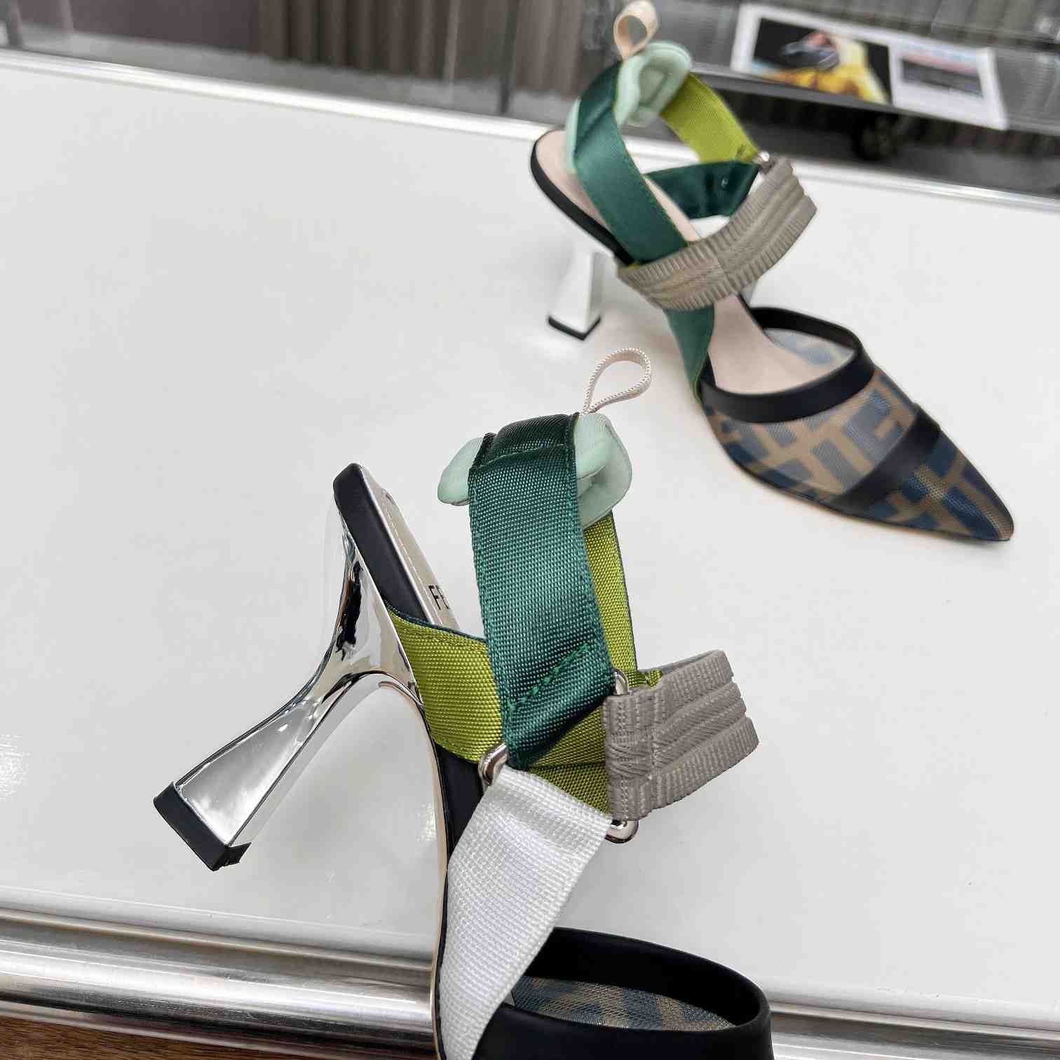 Fendi Colibrì Brown Mesh High-heeled Slingbacks - DopestKickz