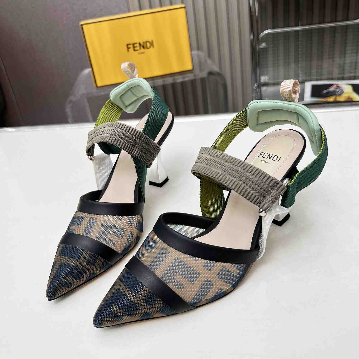 Fendi Colibrì Brown Mesh High-heeled Slingbacks - DopestKickz