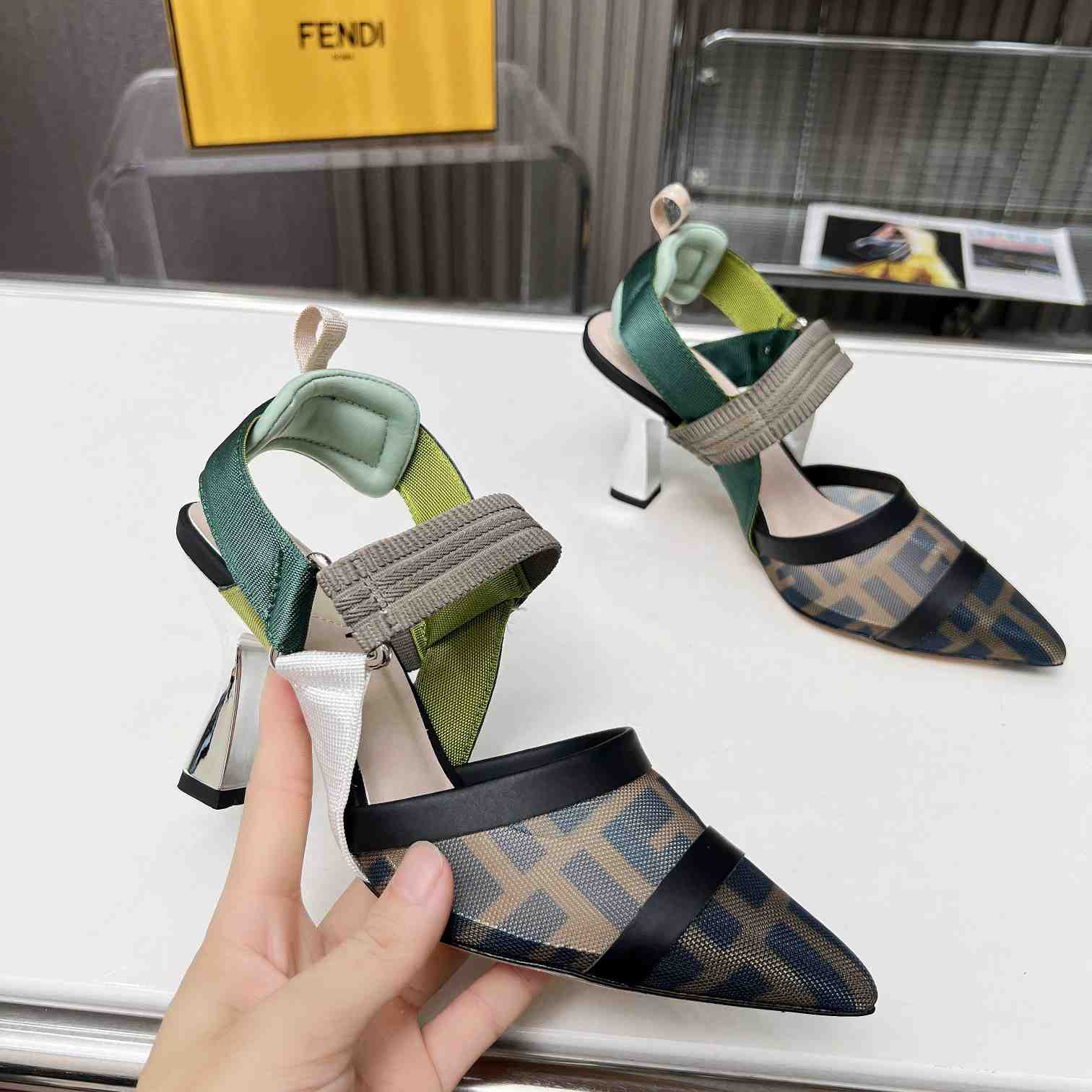 Fendi Colibrì Brown Mesh High-heeled Slingbacks - DopestKickz