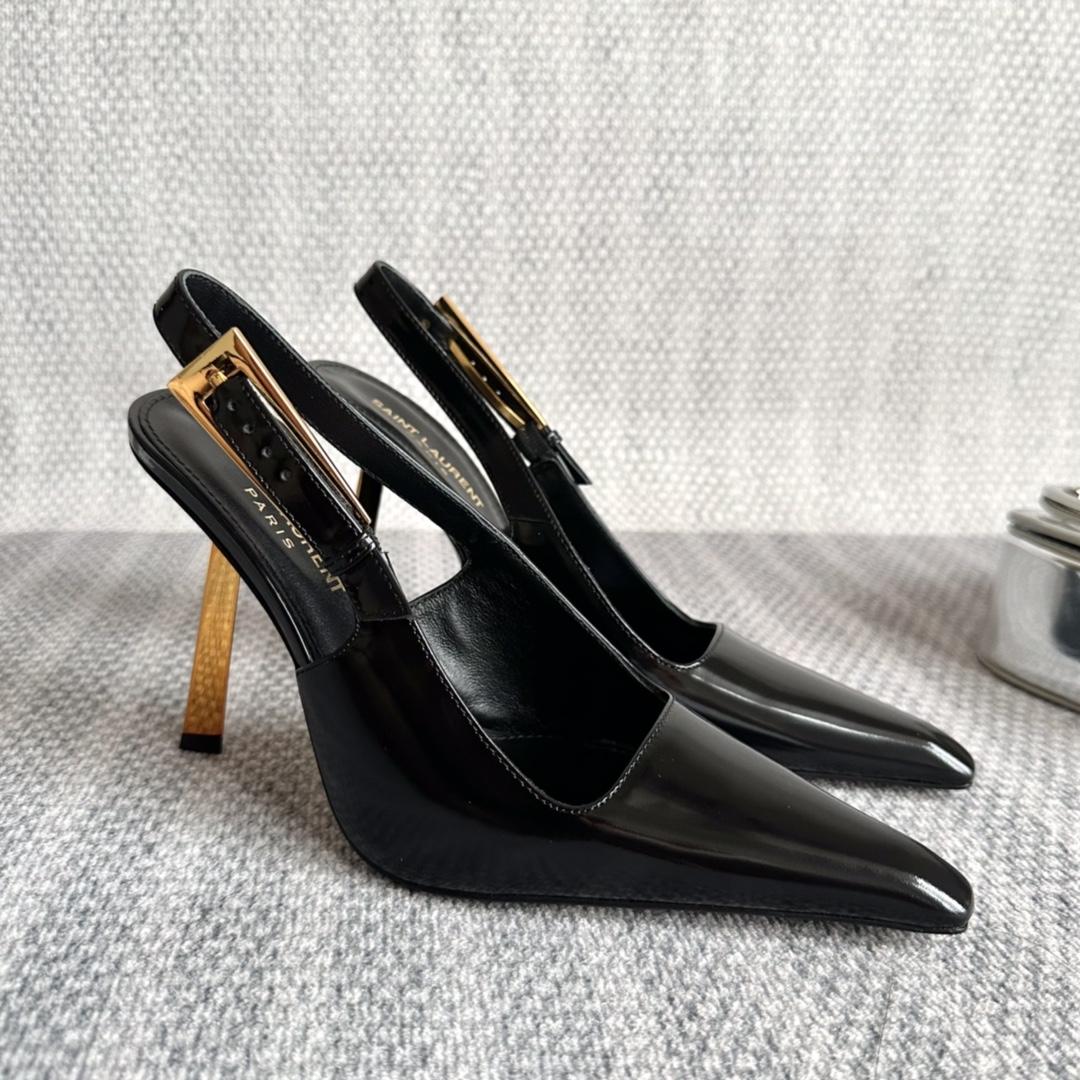 Saint Laurent Lee Slingback Pumps In Glazed Leather - DopestKickz