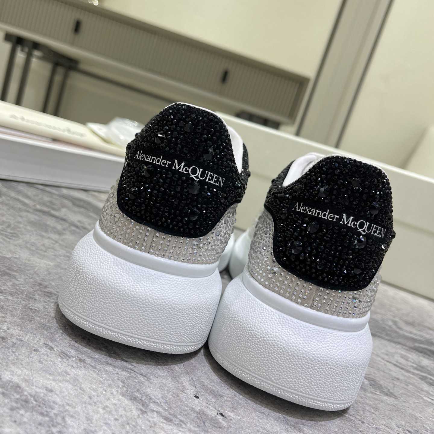 Alexander Mqueen Crystal-embellished Oversized Sneaker In White/Black - DopestKickz