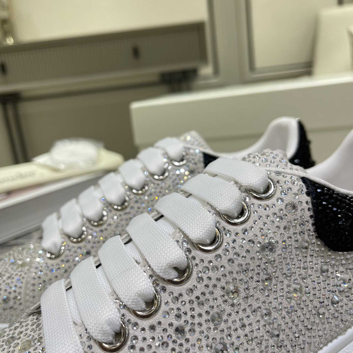 Alexander Mqueen Crystal-embellished Oversized Sneaker In White/Black - DopestKickz