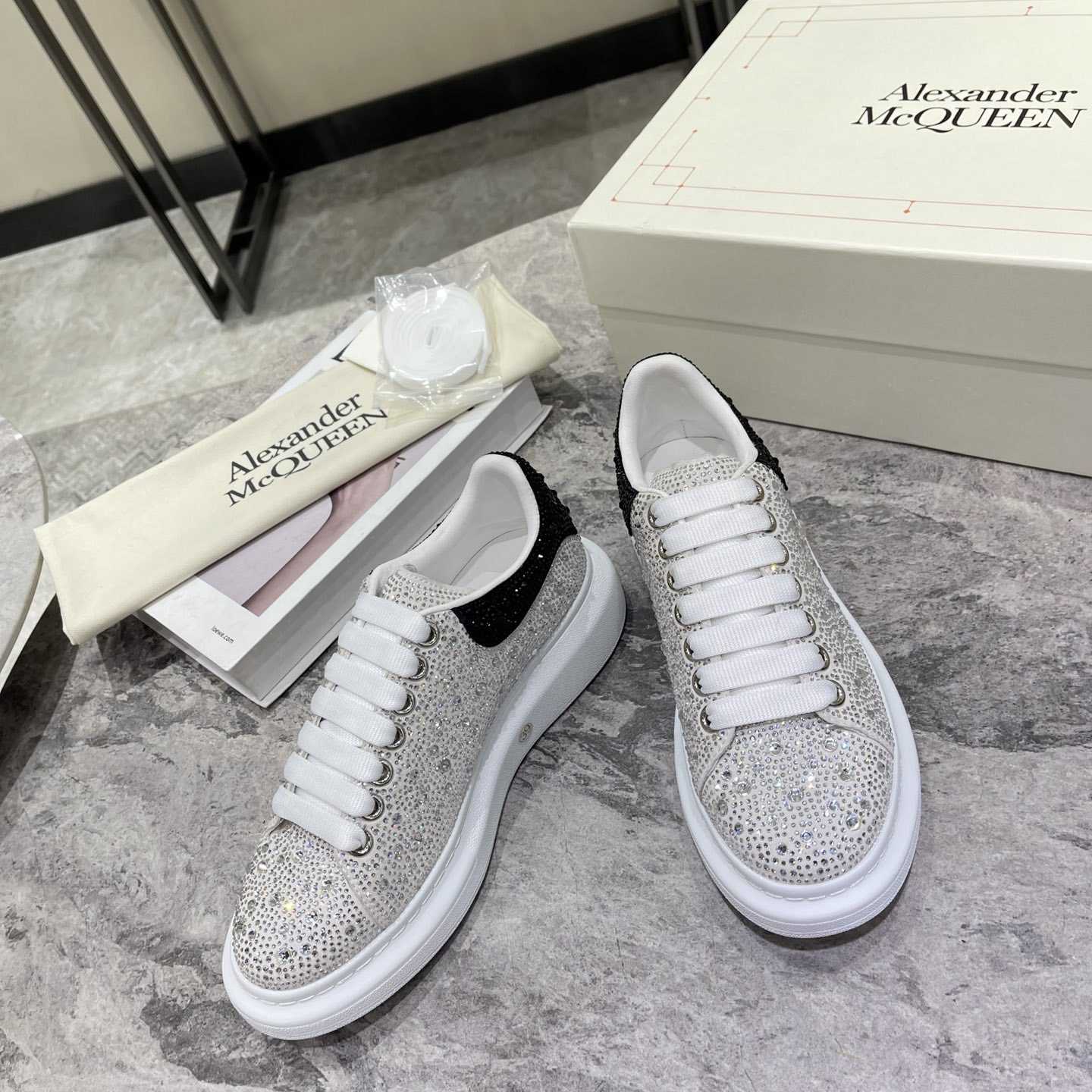 Alexander Mqueen Crystal-embellished Oversized Sneaker In White/Black - DopestKickz