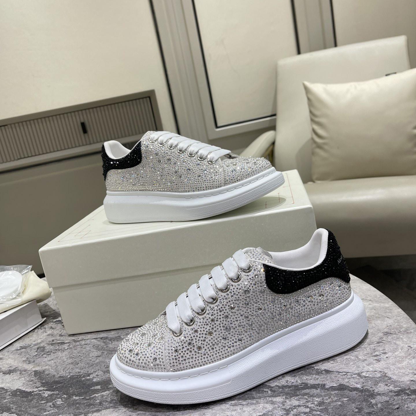 Alexander Mqueen Crystal-embellished Oversized Sneaker In White/Black - DopestKickz