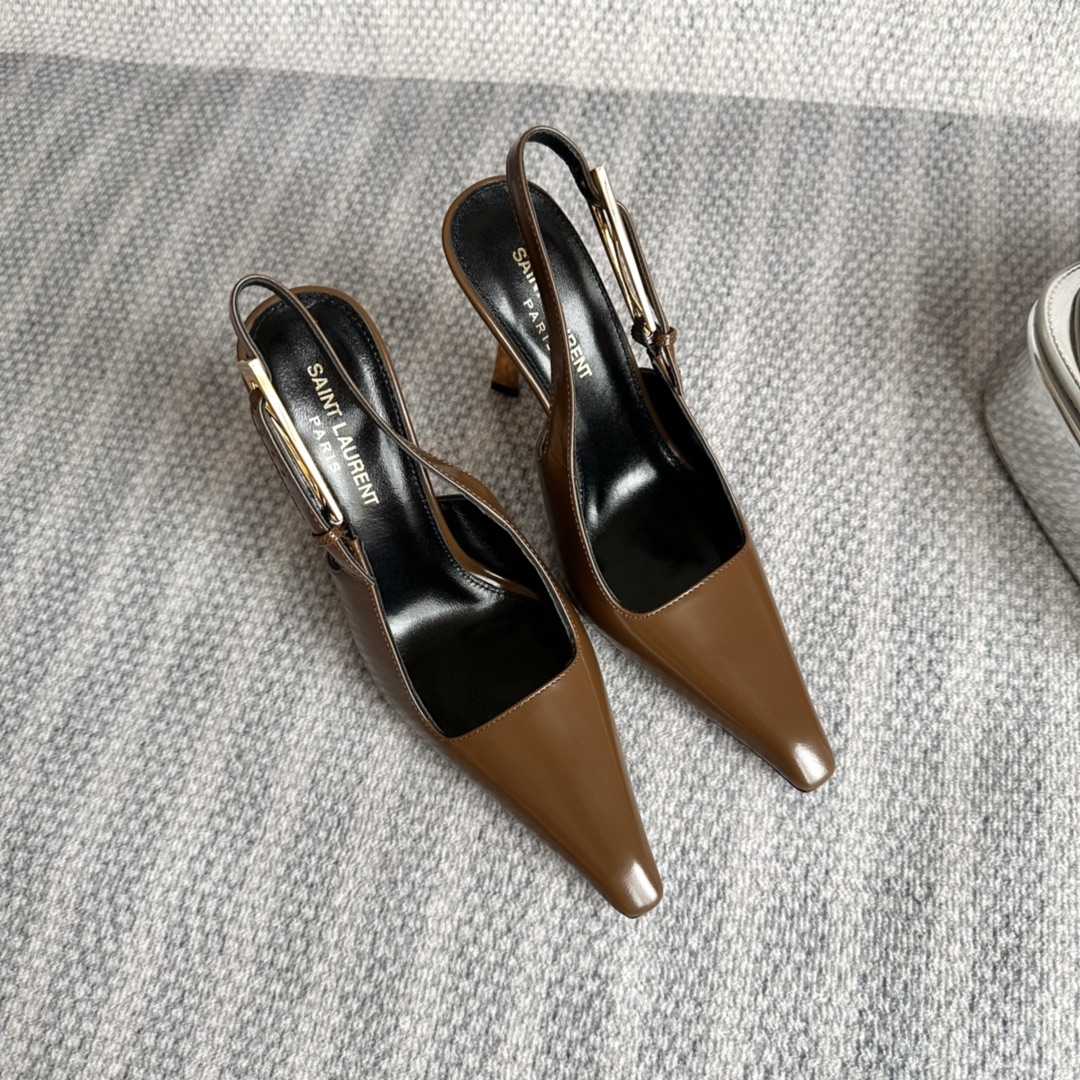 Saint Laurent Lee Slingback Pumps In Glazed Leather - DopestKickz