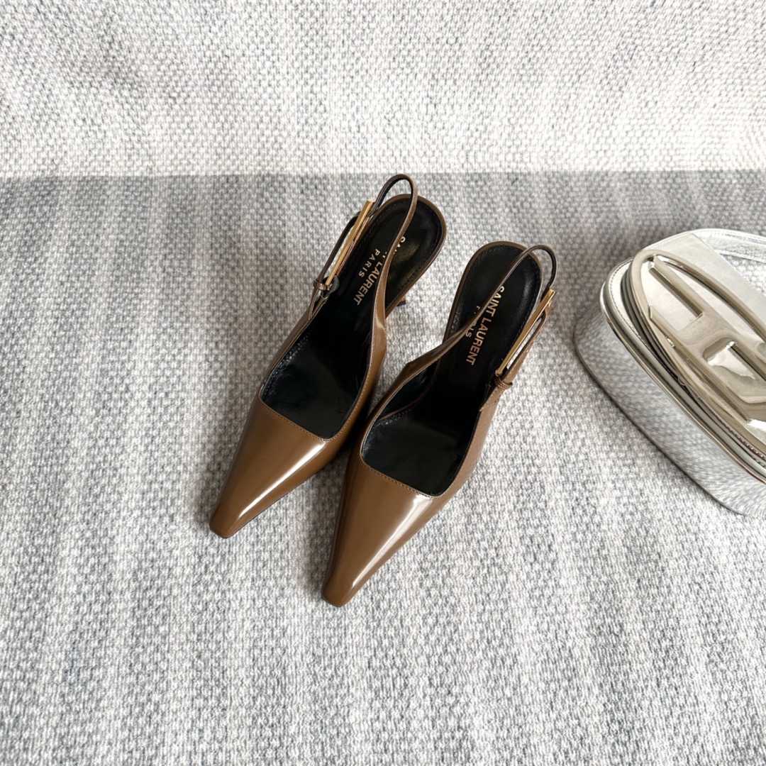 Saint Laurent Lee Slingback Pumps In Glazed Leather - DopestKickz