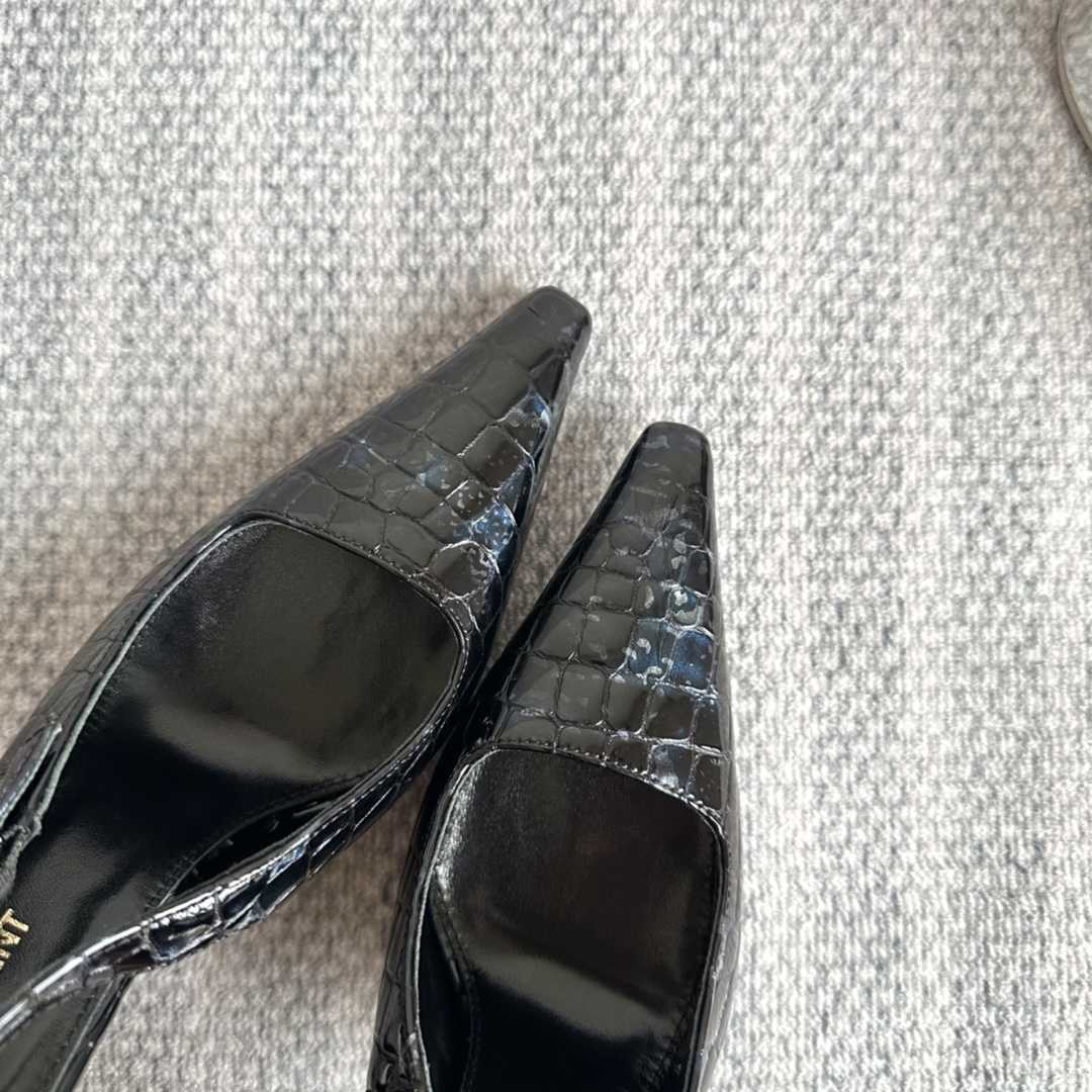 Saint Laurent Lee Slingback Pumps In Crocodile-embossed Leather   - DopestKickz