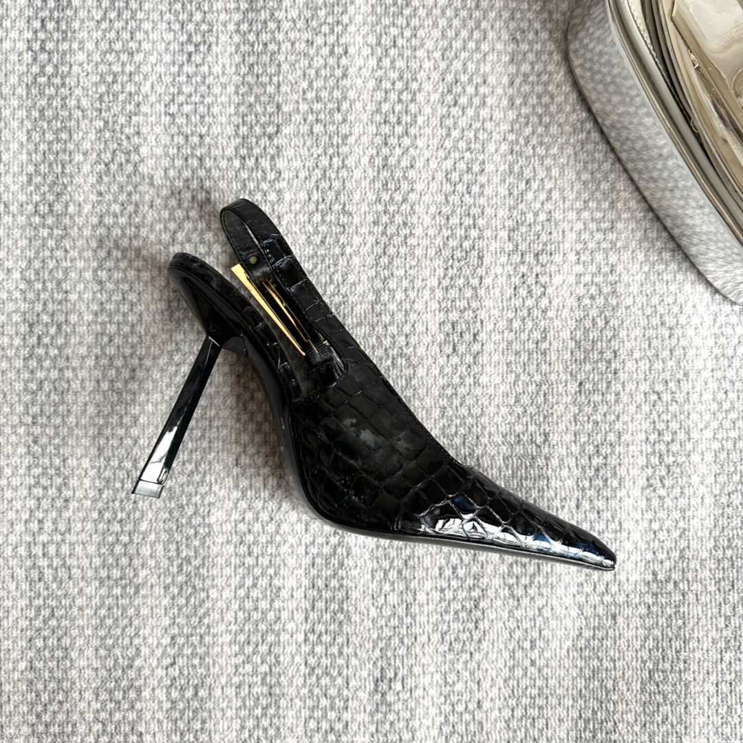 Saint Laurent Lee Slingback Pumps In Crocodile-embossed Leather   - DopestKickz