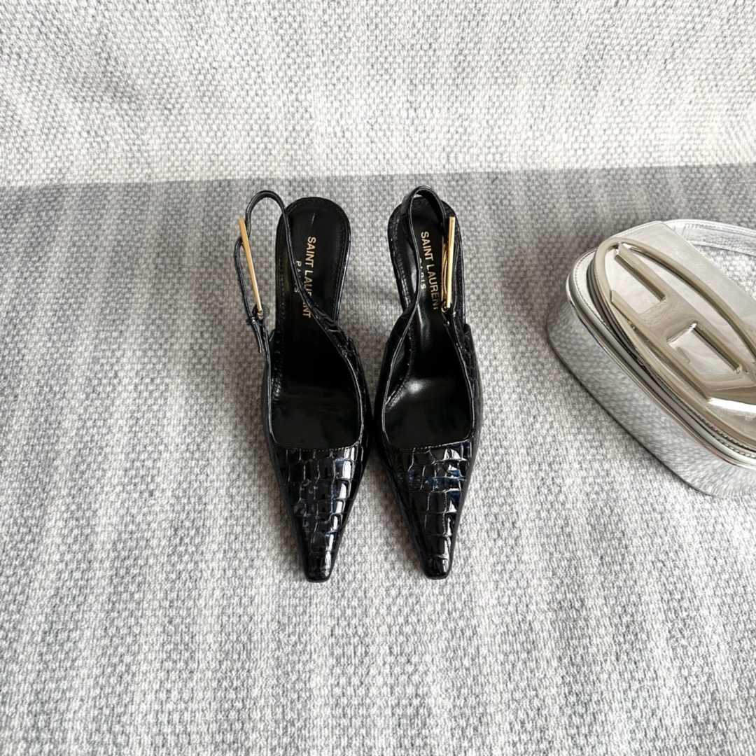 Saint Laurent Lee Slingback Pumps In Crocodile-embossed Leather   - DopestKickz