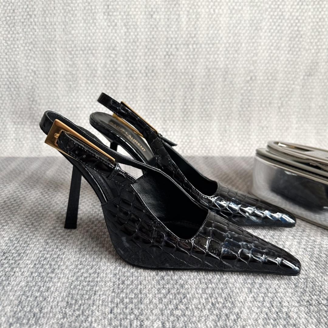 Saint Laurent Lee Slingback Pumps In Crocodile-embossed Leather   - DopestKickz