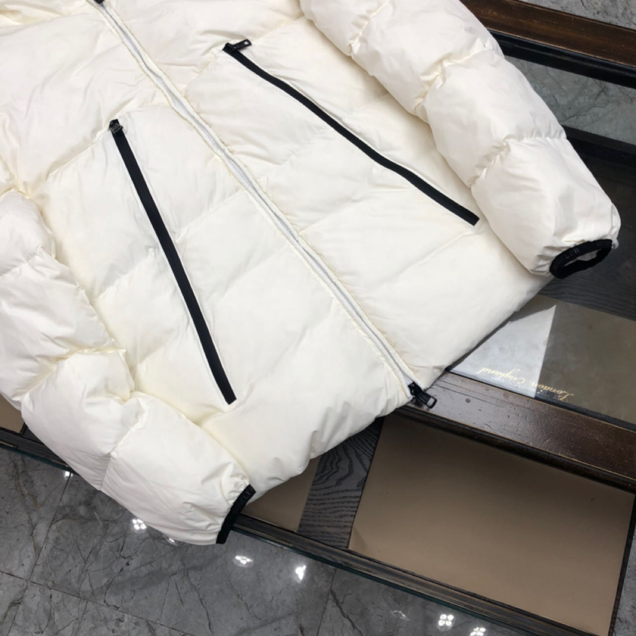Moncler White Down Montcla Jacket - DopestKickz