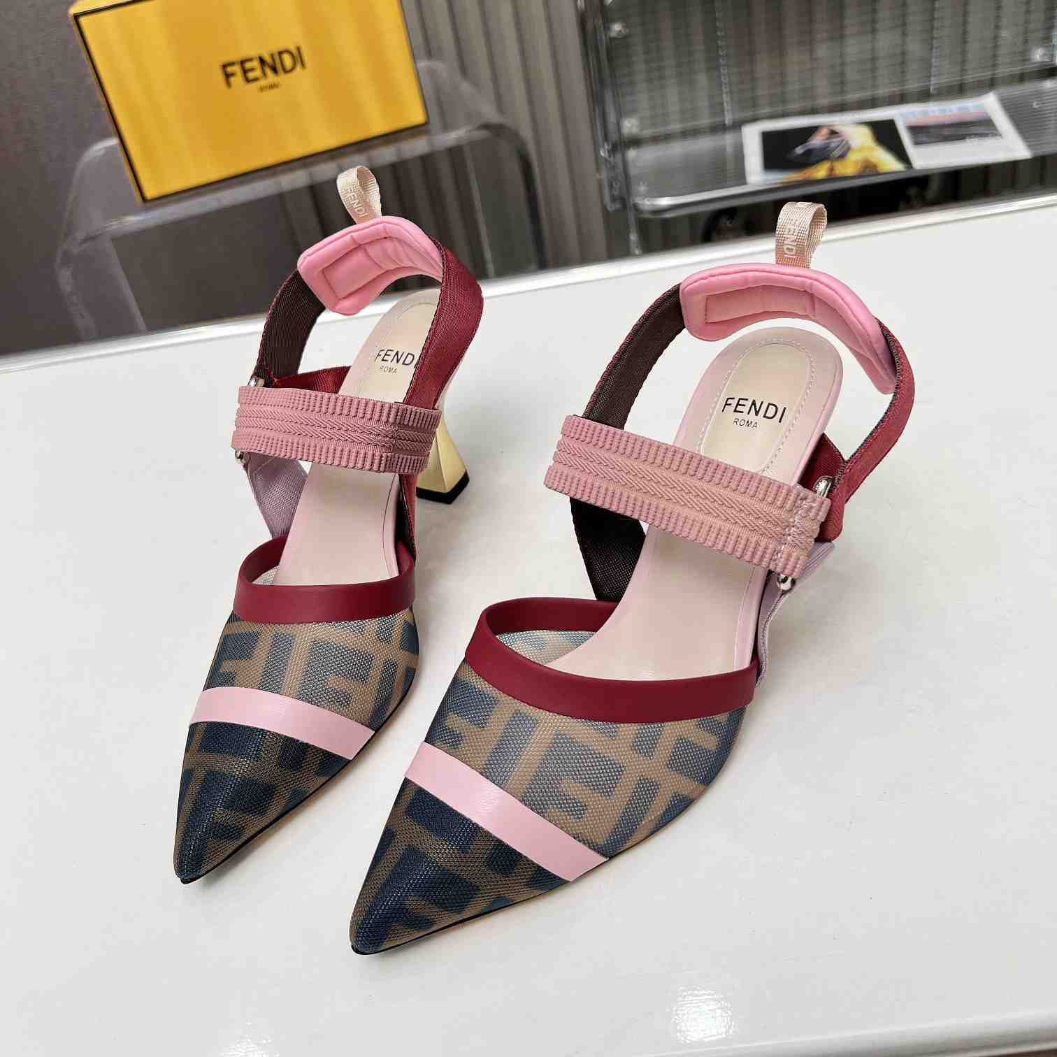 Fendi Colibrì Brown Mesh High-heeled Slingbacks - DopestKickz