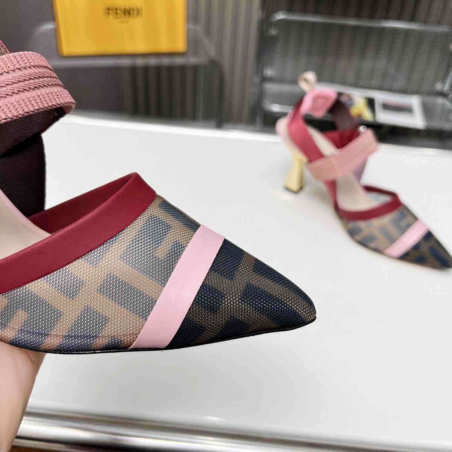 Fendi Colibrì Brown Mesh High-heeled Slingbacks - DopestKickz