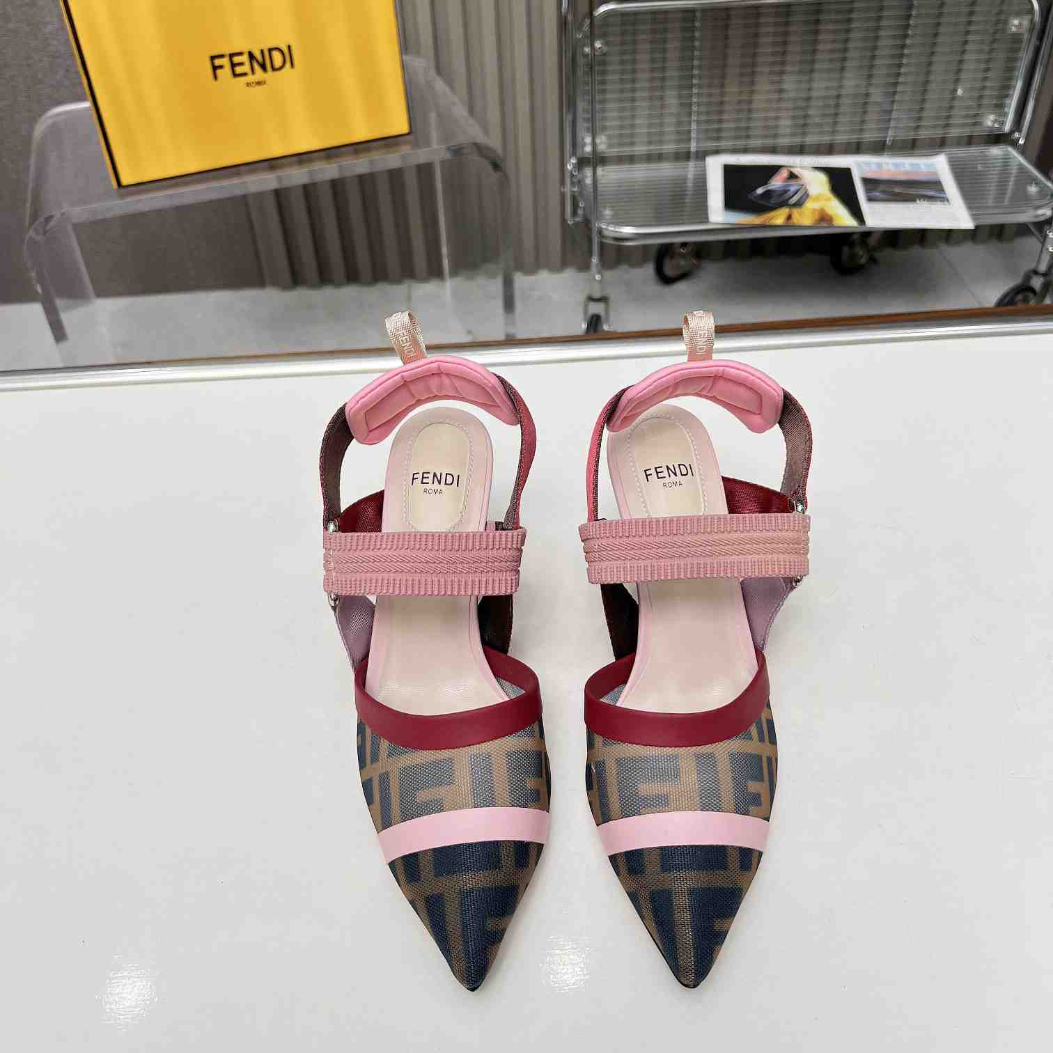 Fendi Colibrì Brown Mesh High-heeled Slingbacks - DopestKickz