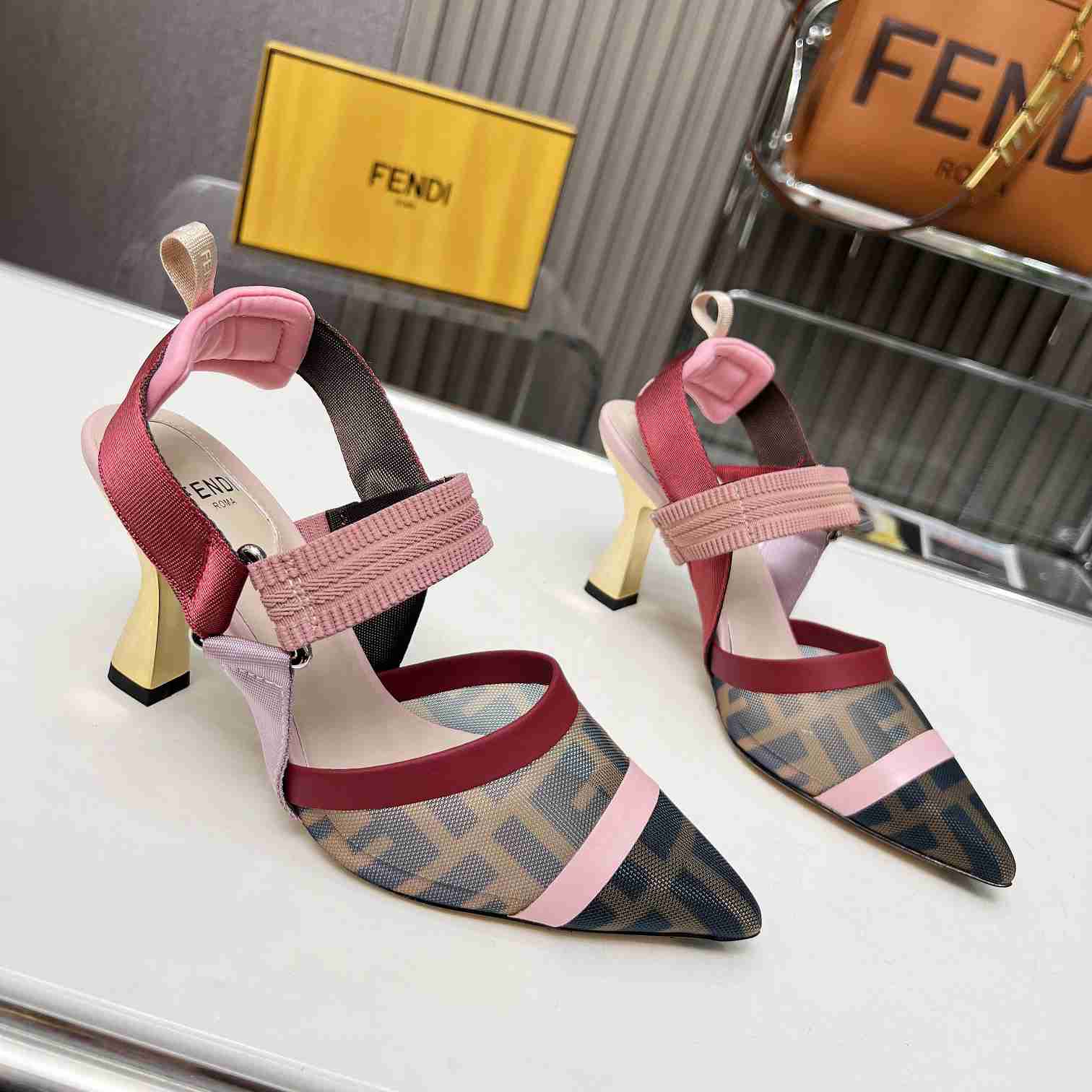 Fendi Colibrì Brown Mesh High-heeled Slingbacks - DopestKickz