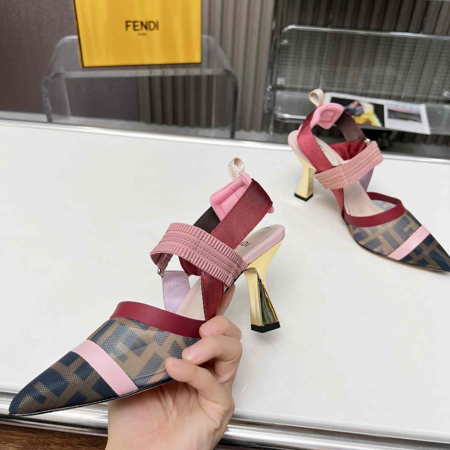 Fendi Colibrì Brown Mesh High-heeled Slingbacks - DopestKickz