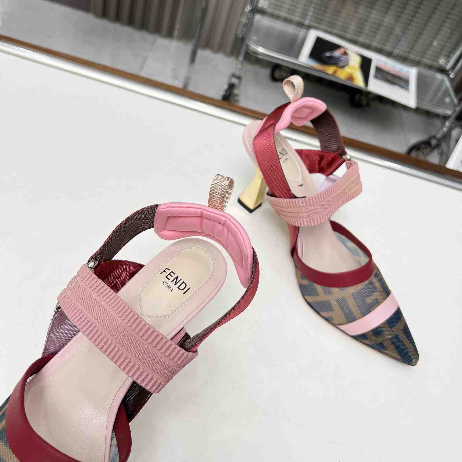 Fendi Colibrì Brown Mesh High-heeled Slingbacks - DopestKickz