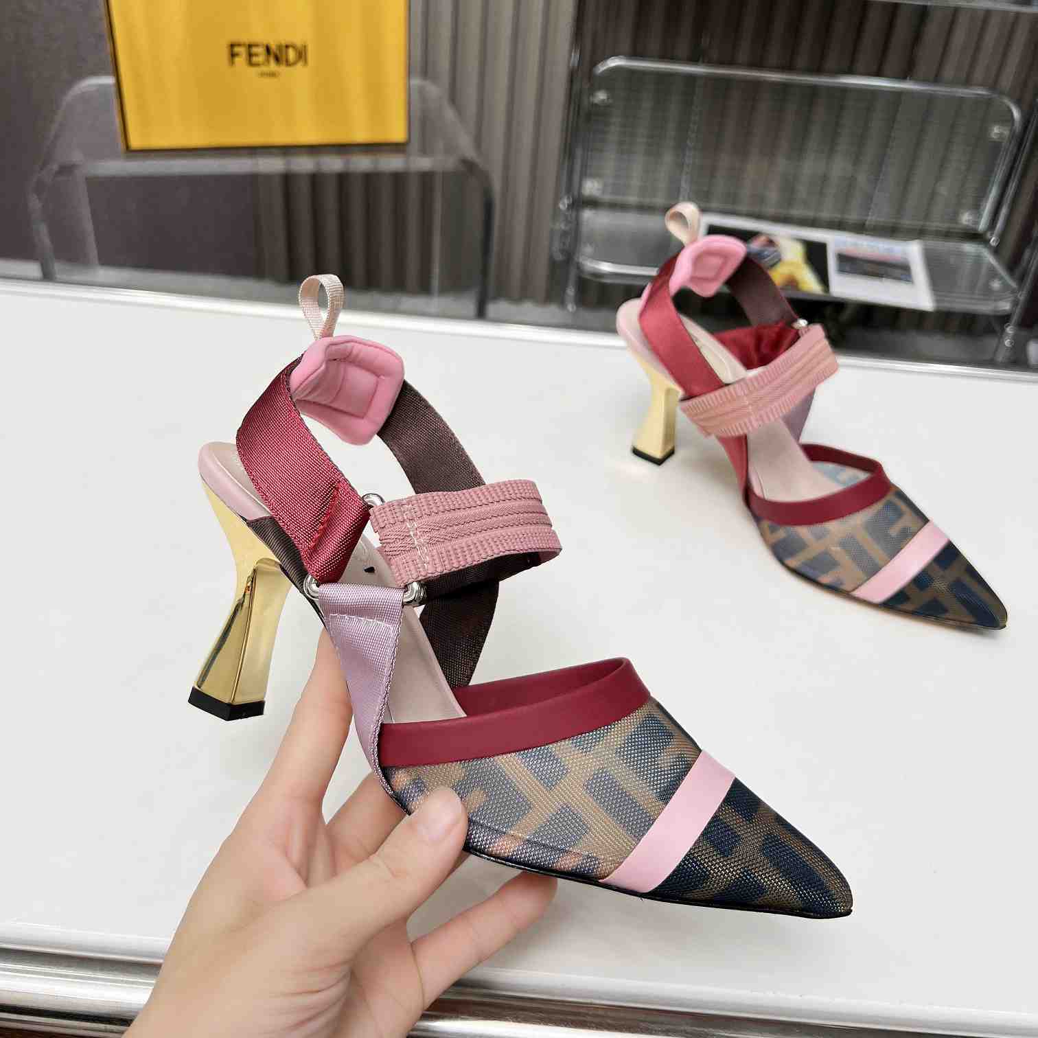 Fendi Colibrì Brown Mesh High-heeled Slingbacks - DopestKickz