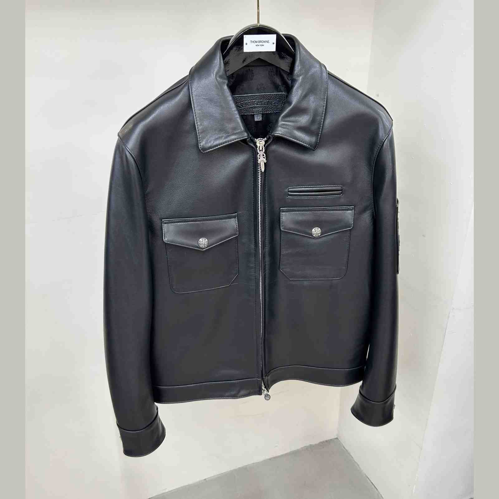 Chrome Heart Leather Patched Leather Jacket - DopestKickz