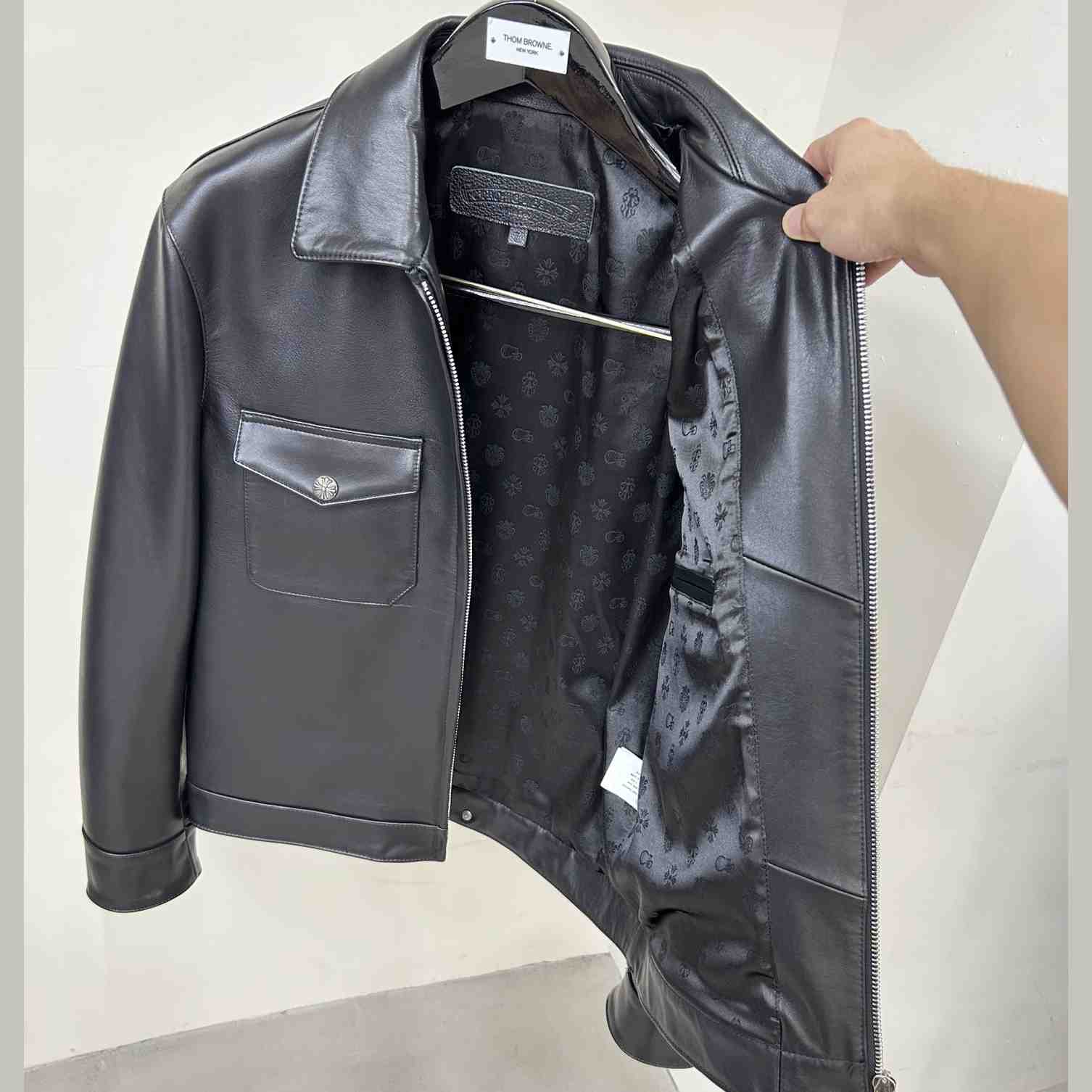 Chrome Heart Leather Patched Leather Jacket - DopestKickz