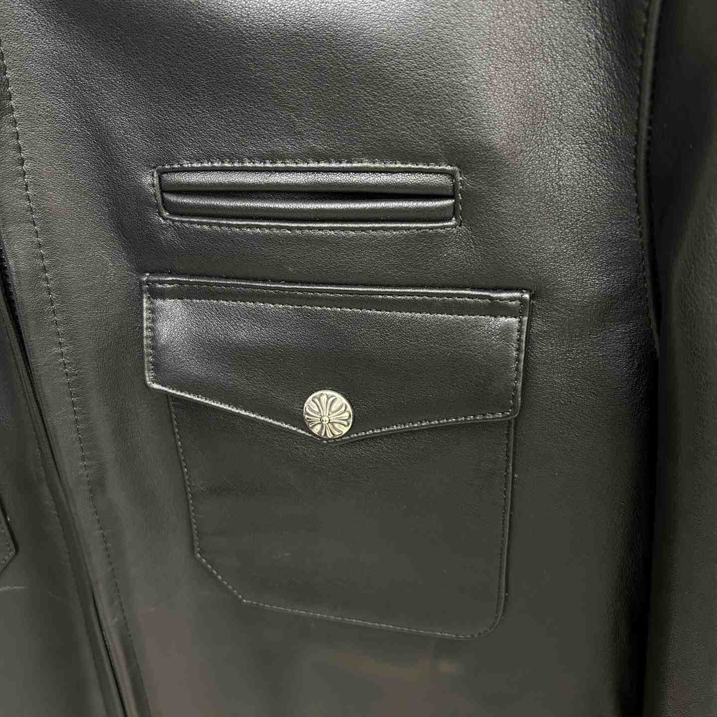 Chrome Heart Leather Patched Leather Jacket - DopestKickz