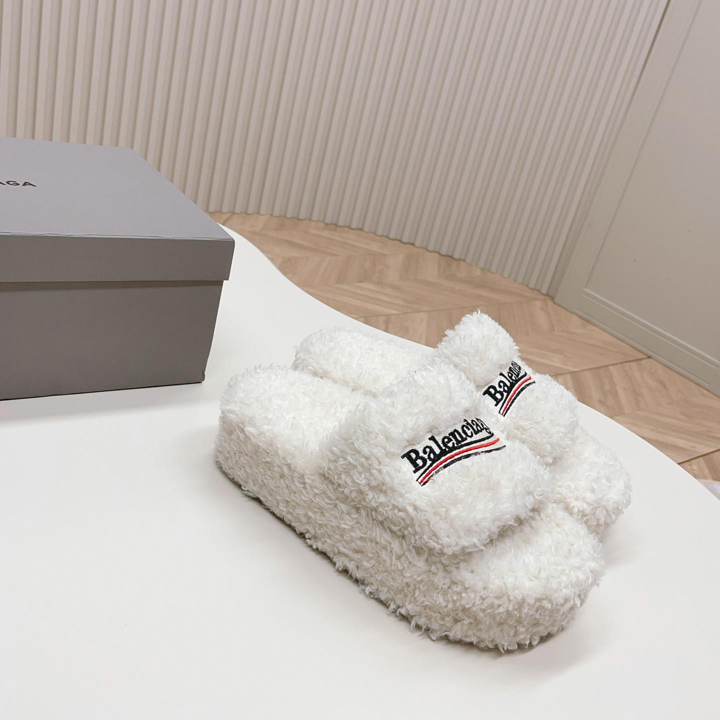 Balenciaga Furry Platform Sandal In White - DopestKickz