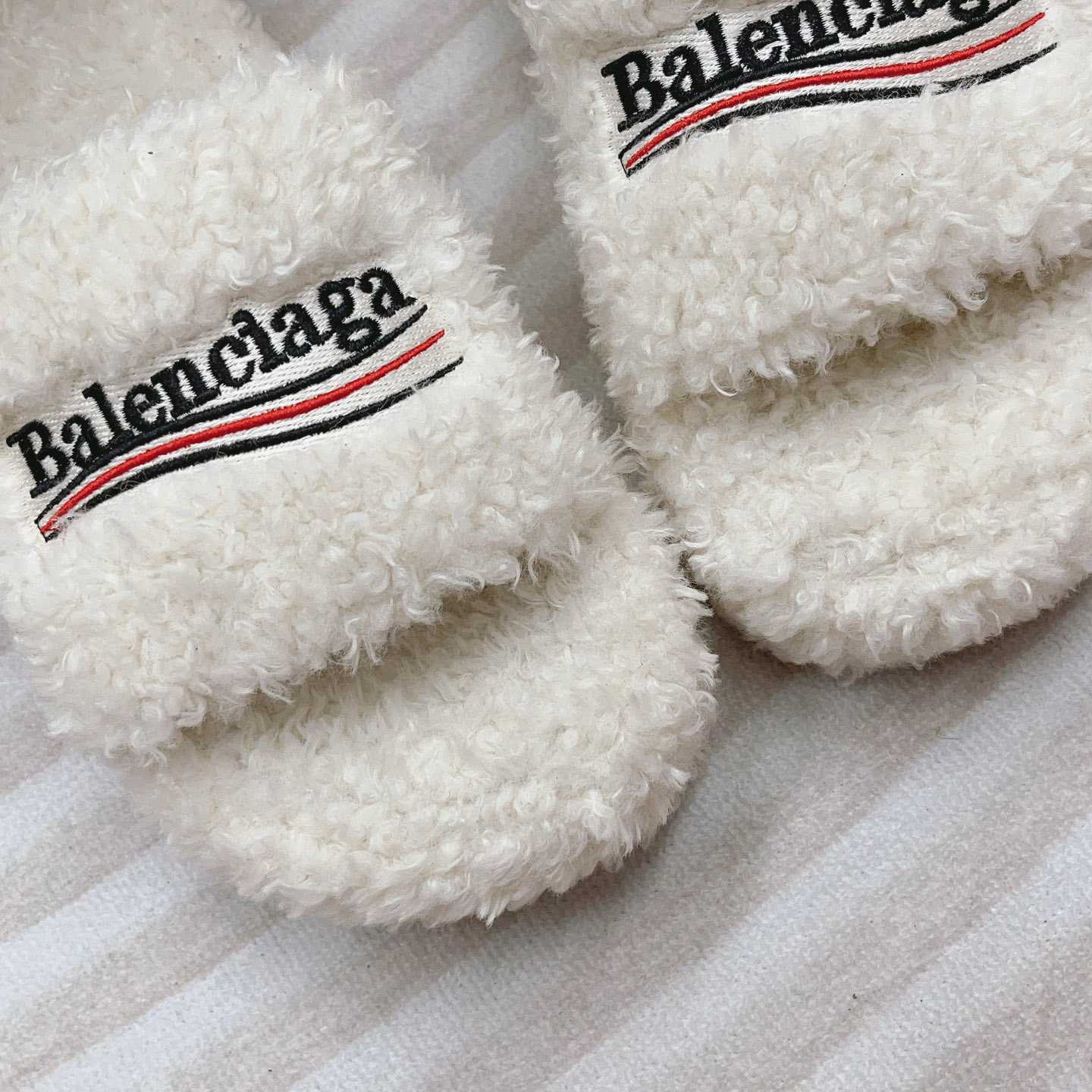 Balenciaga Furry Platform Sandal In White - DopestKickz