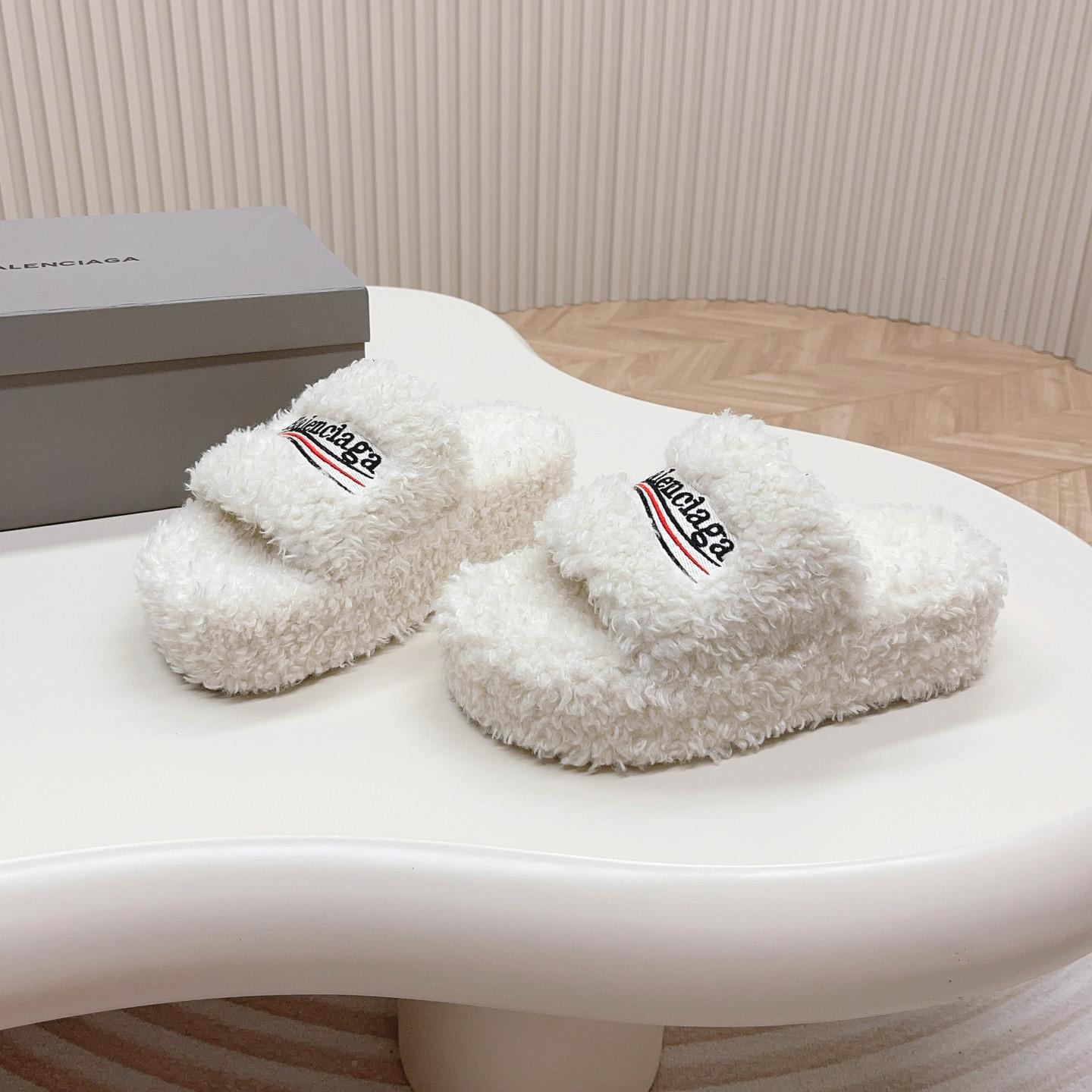 Balenciaga Furry Platform Sandal In White - DopestKickz