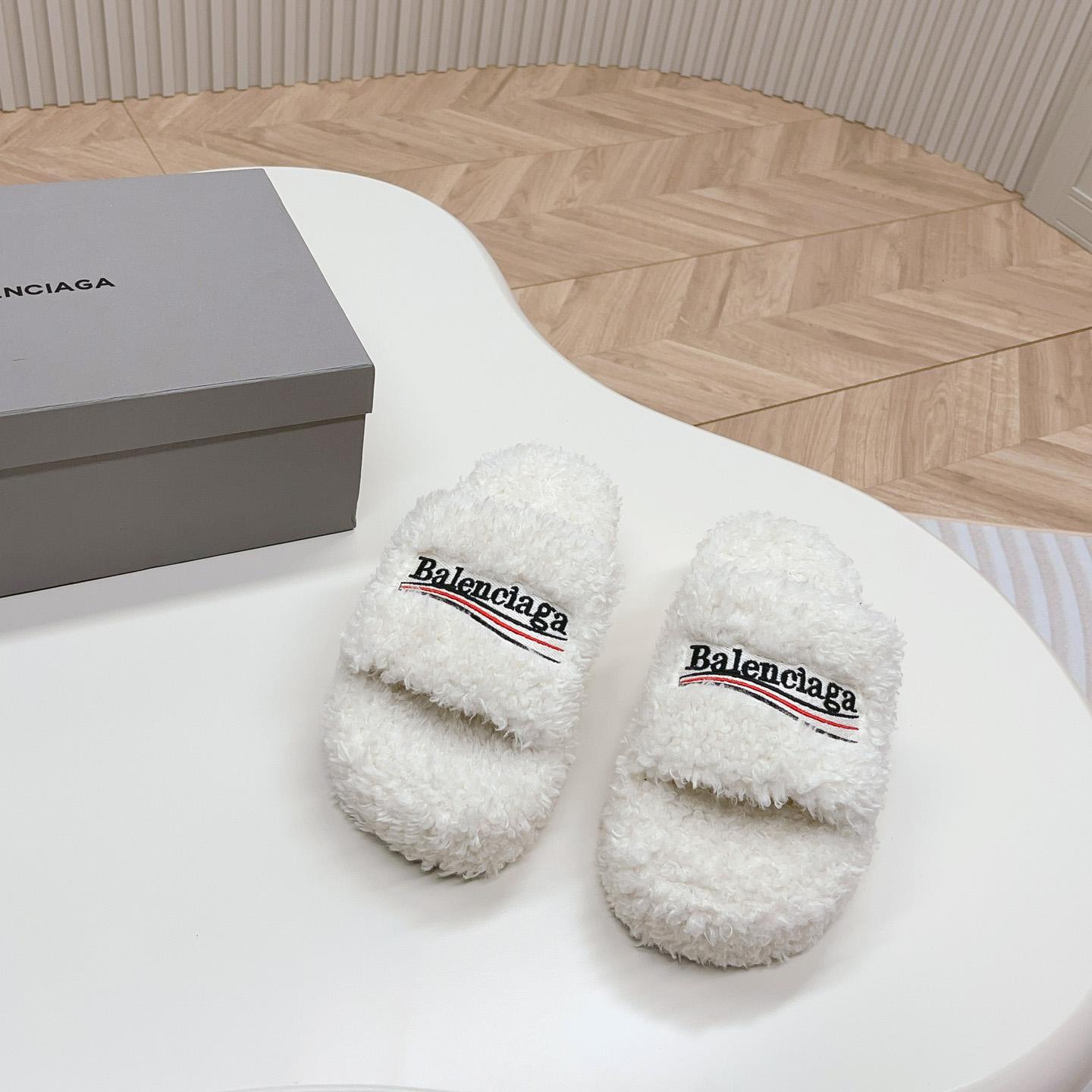 Balenciaga Furry Platform Sandal In White - DopestKickz