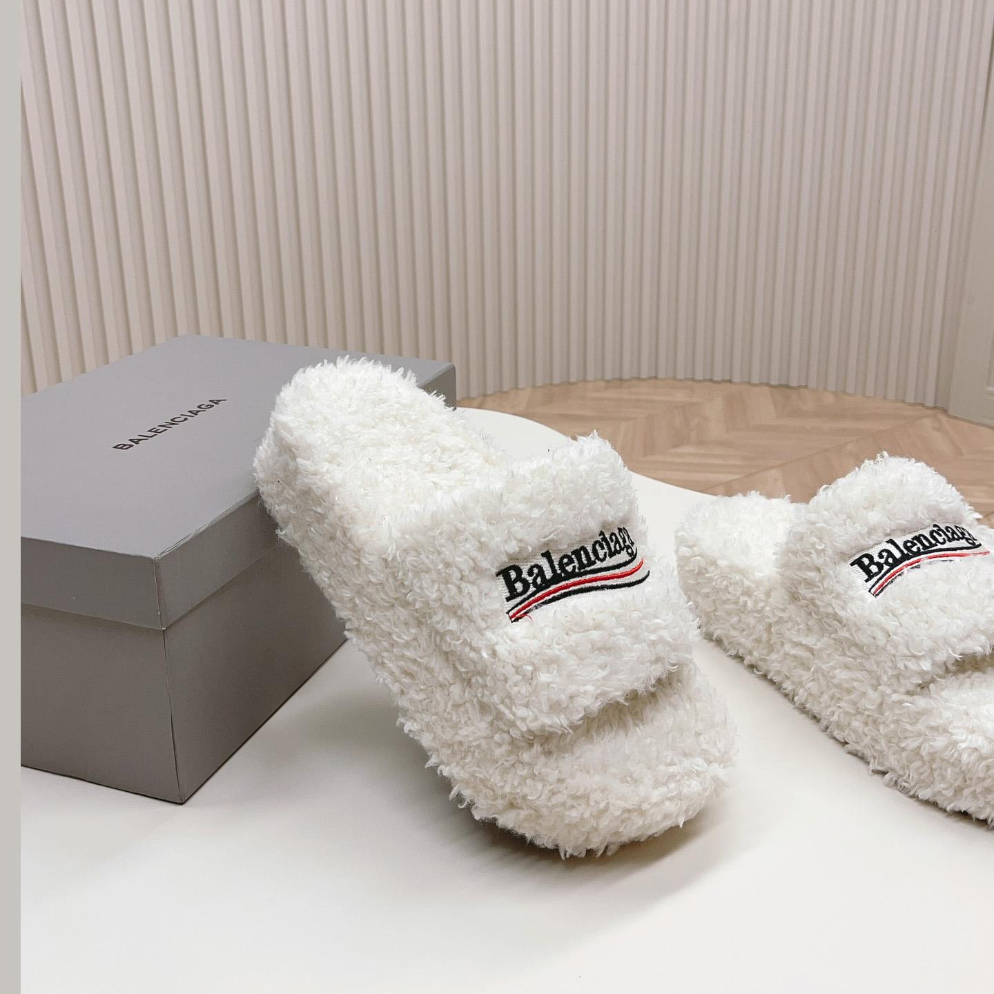 Balenciaga Furry Platform Sandal In White - DopestKickz