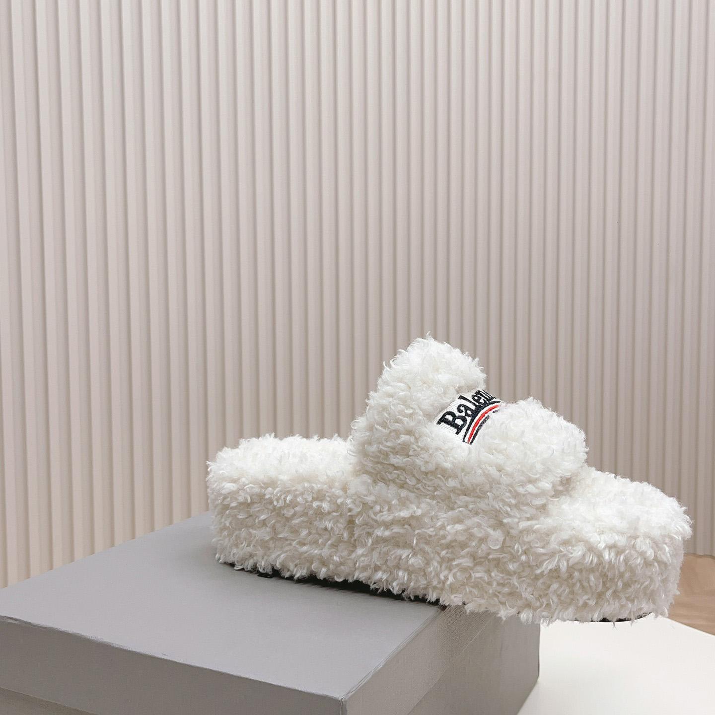 Balenciaga Furry Platform Sandal In White - DopestKickz