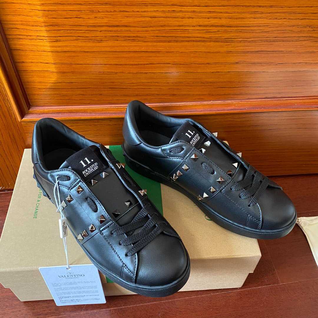 Valenti Rockstud Untitled Noir Calfskin Leather Sneaker - DopestKickz