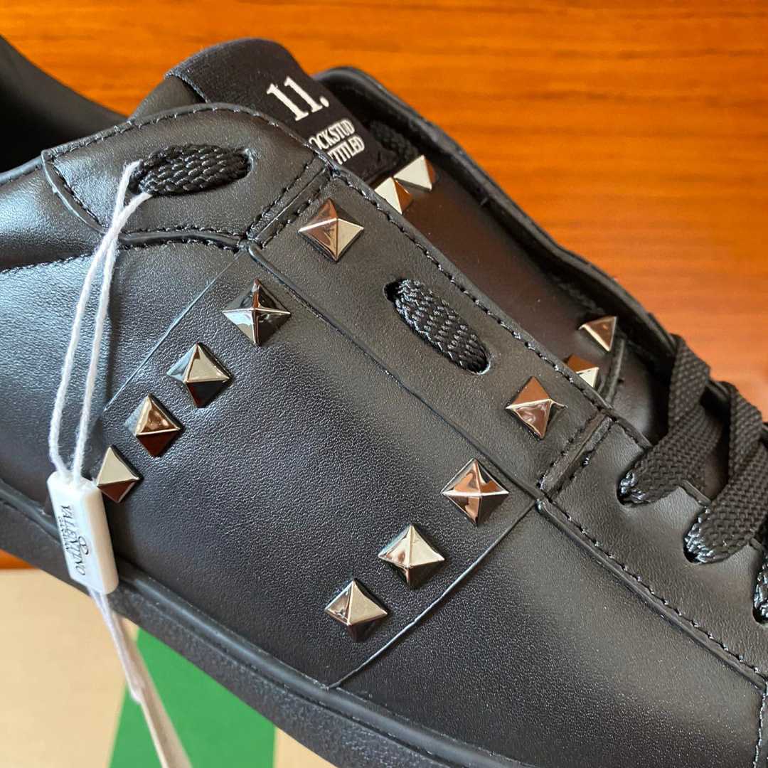Valenti Rockstud Untitled Noir Calfskin Leather Sneaker - DopestKickz
