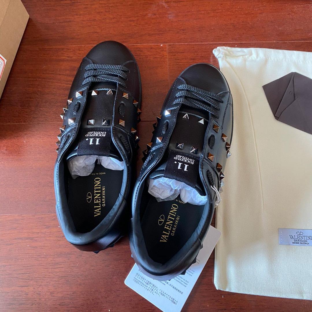 Valenti Rockstud Untitled Noir Calfskin Leather Sneaker - DopestKickz
