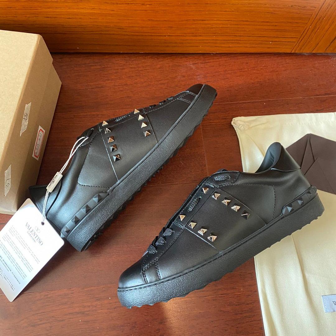 Valenti Rockstud Untitled Noir Calfskin Leather Sneaker - DopestKickz
