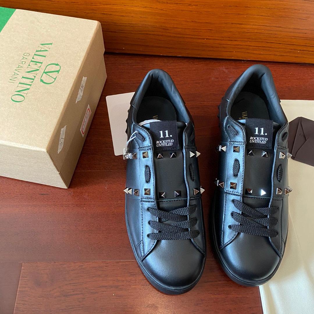 Valenti Rockstud Untitled Noir Calfskin Leather Sneaker - DopestKickz