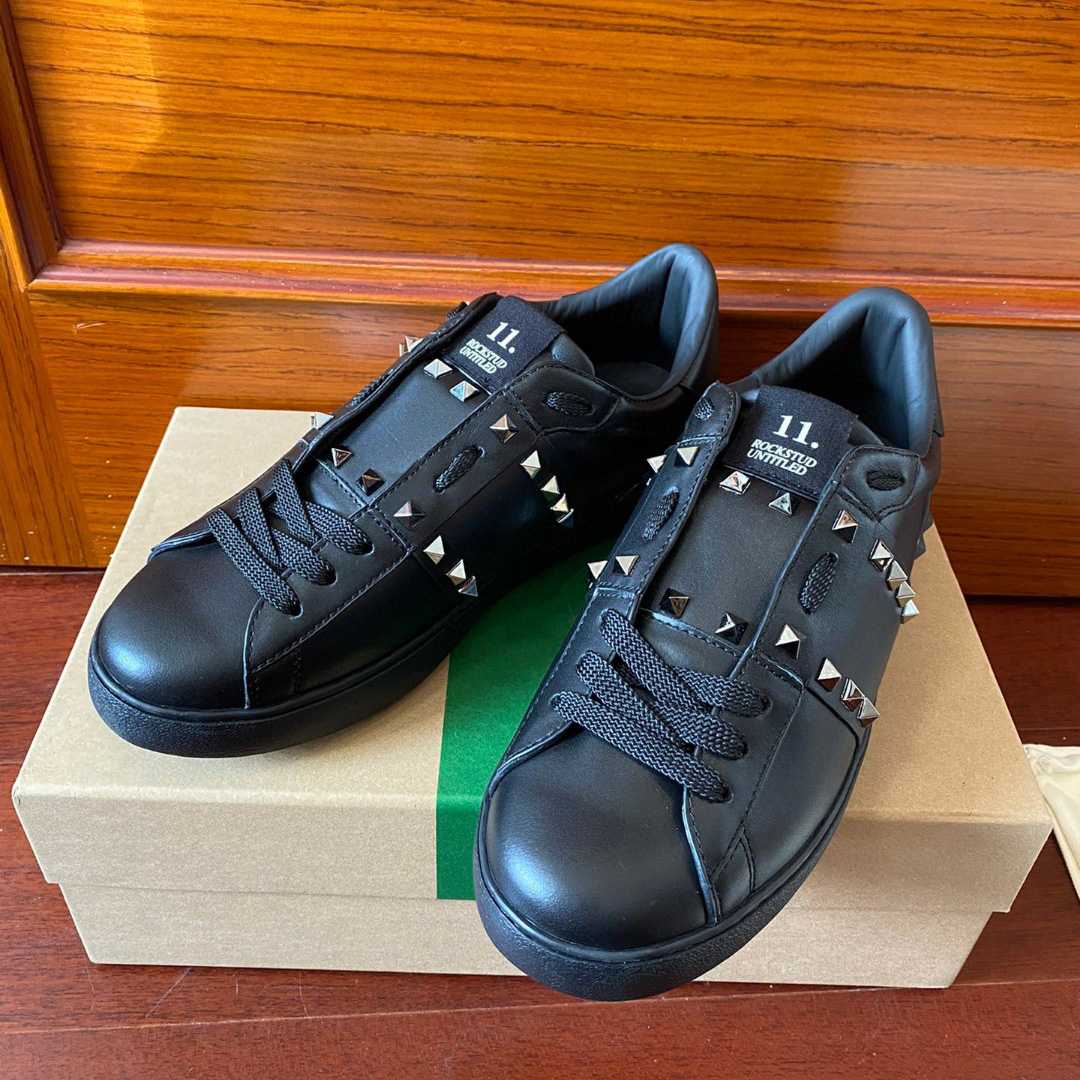 Valenti Rockstud Untitled Noir Calfskin Leather Sneaker - DopestKickz