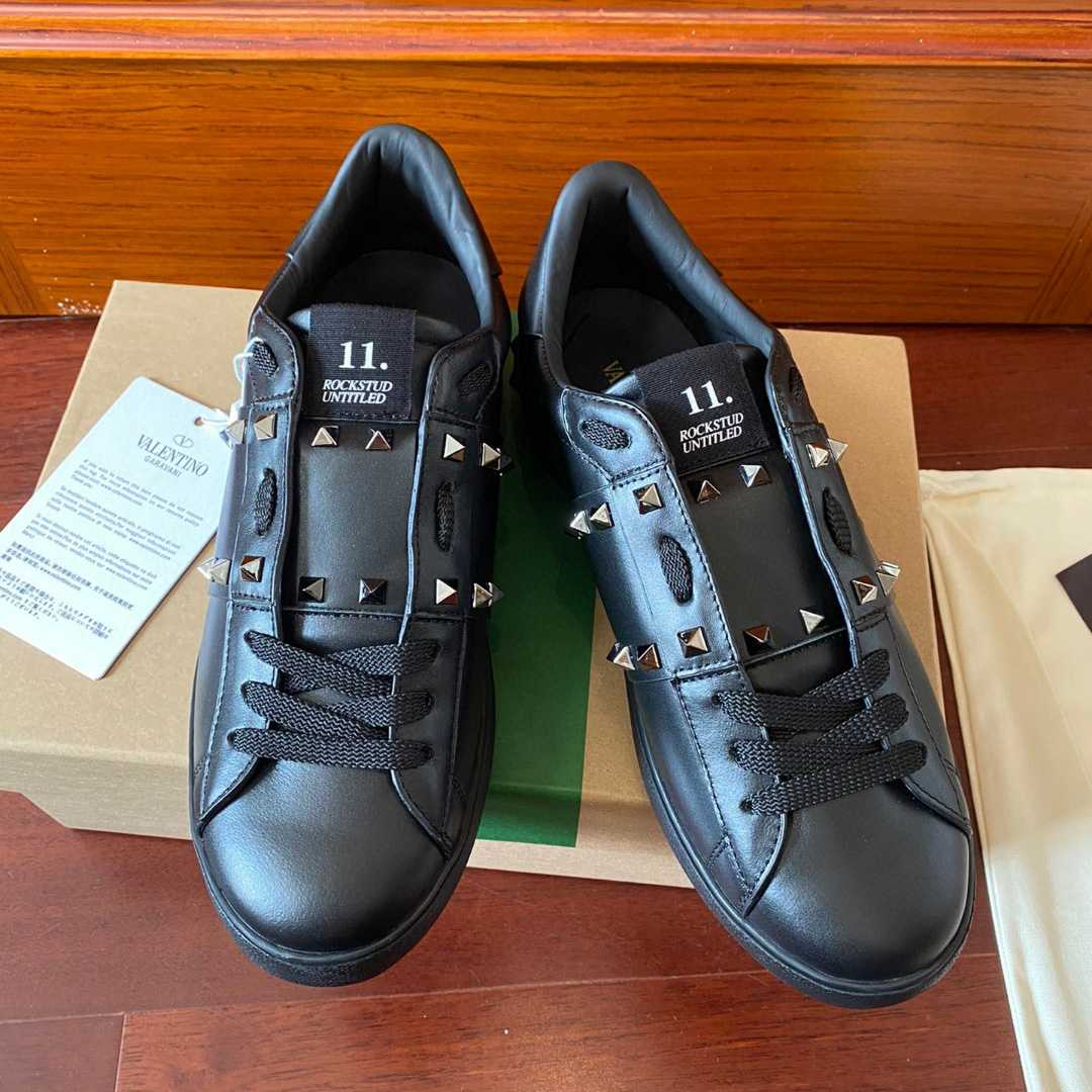 Valenti Rockstud Untitled Noir Calfskin Leather Sneaker - DopestKickz